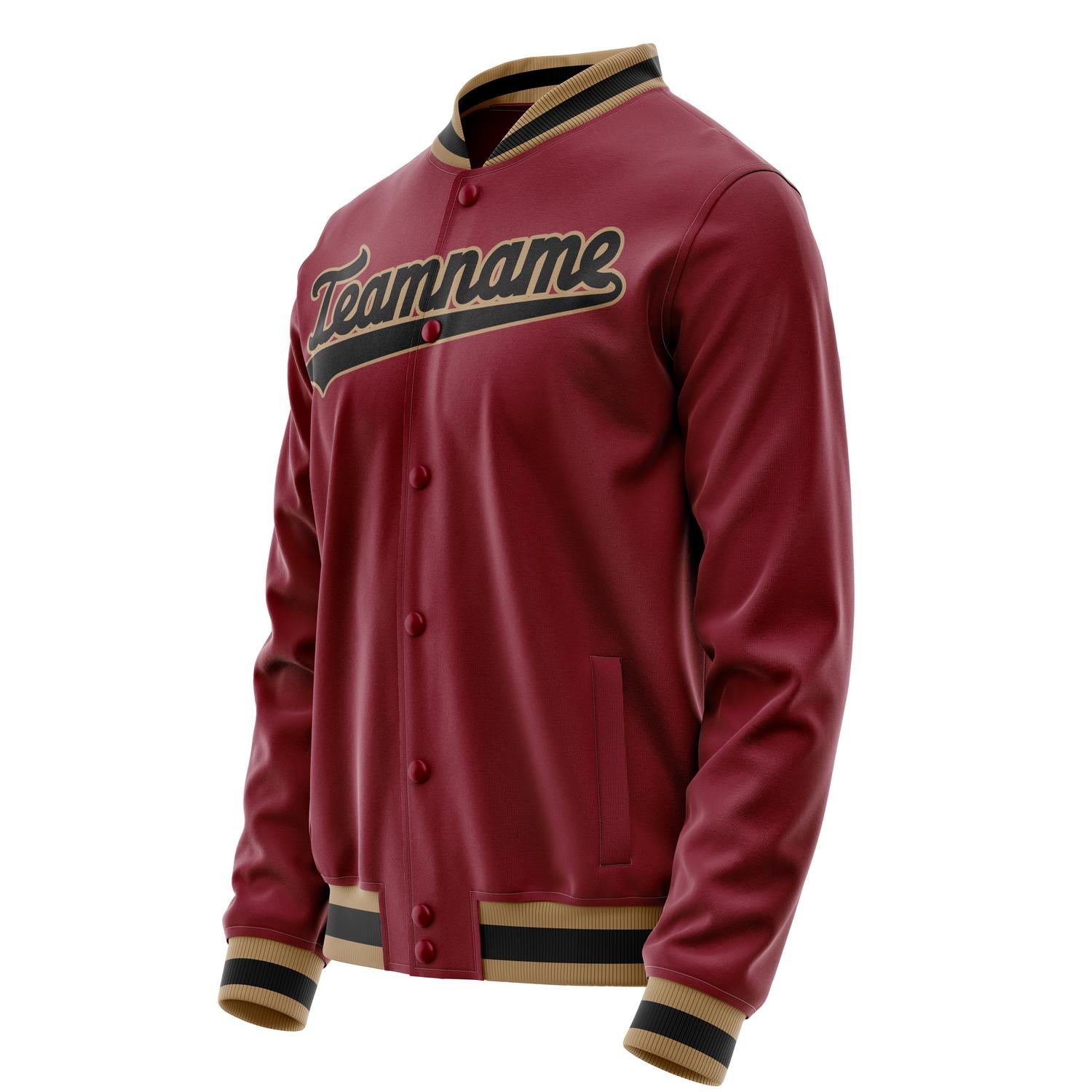 Custom Crimson Black Solid Color Varsity Letterman Jacket JA02240617KZ507