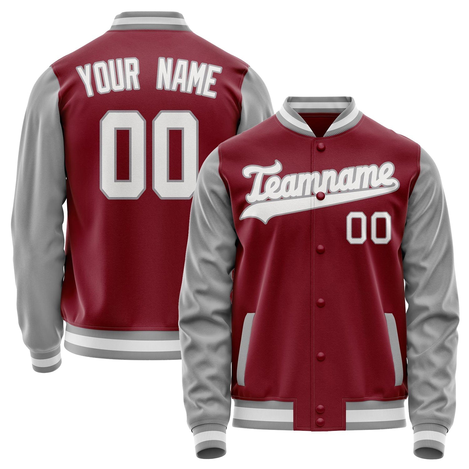 Custom Crimson Gray Solid Color Varsity Letterman Jacket JA02240617KZ511