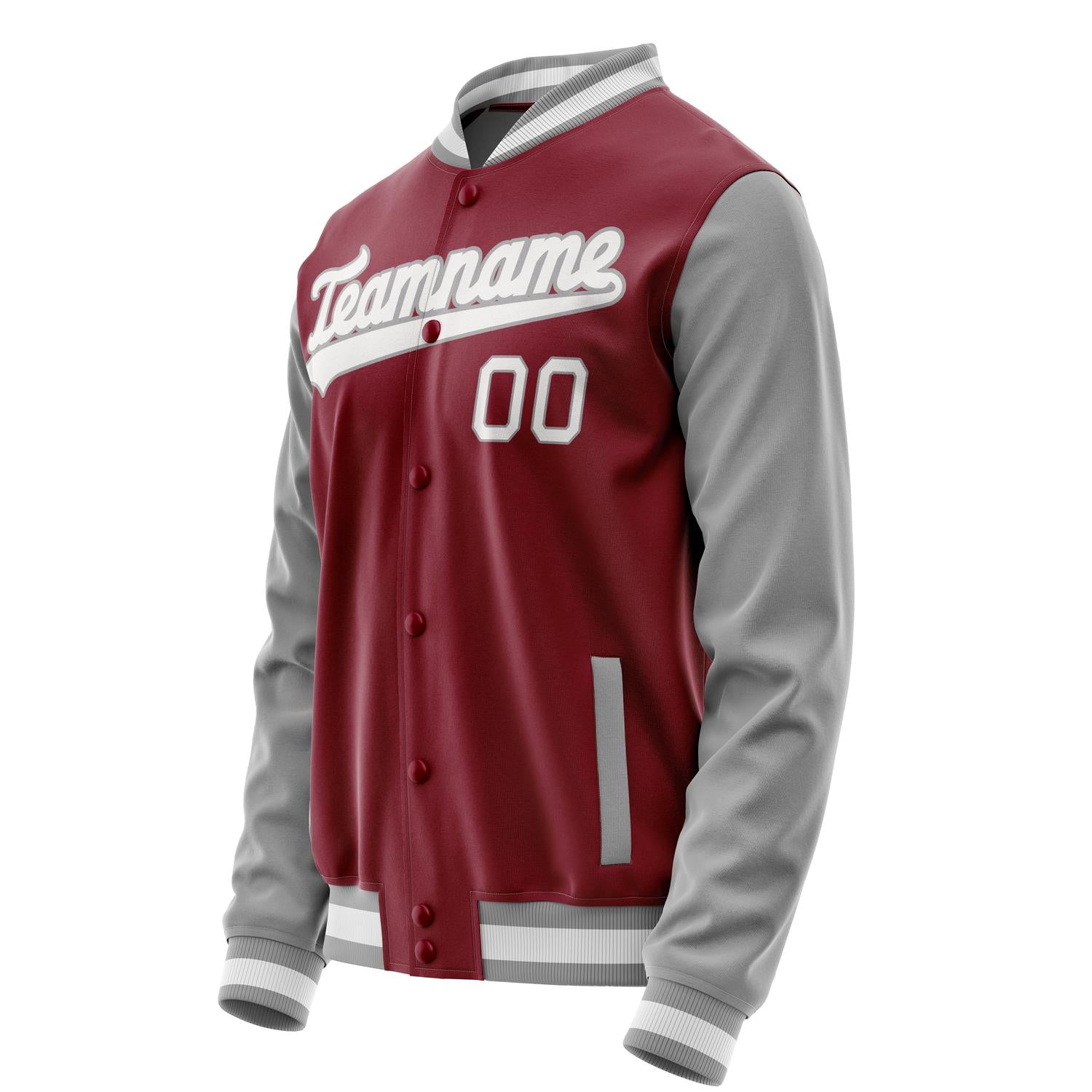 Custom Crimson Gray Solid Color Varsity Letterman Jacket JA02240617KZ511