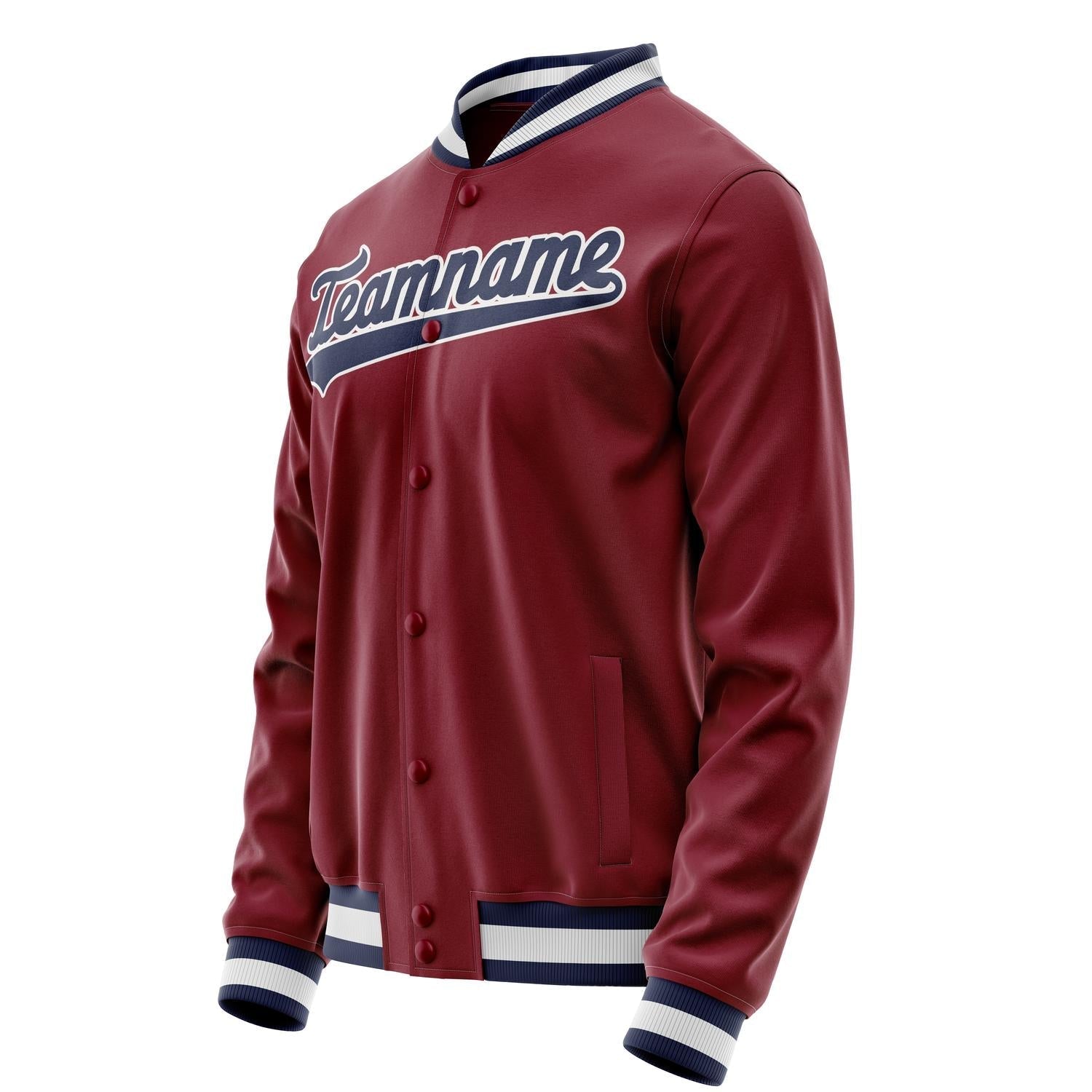 Custom Crimson Navy Solid Color Varsity Letterman Jacket JA02240617KZ513