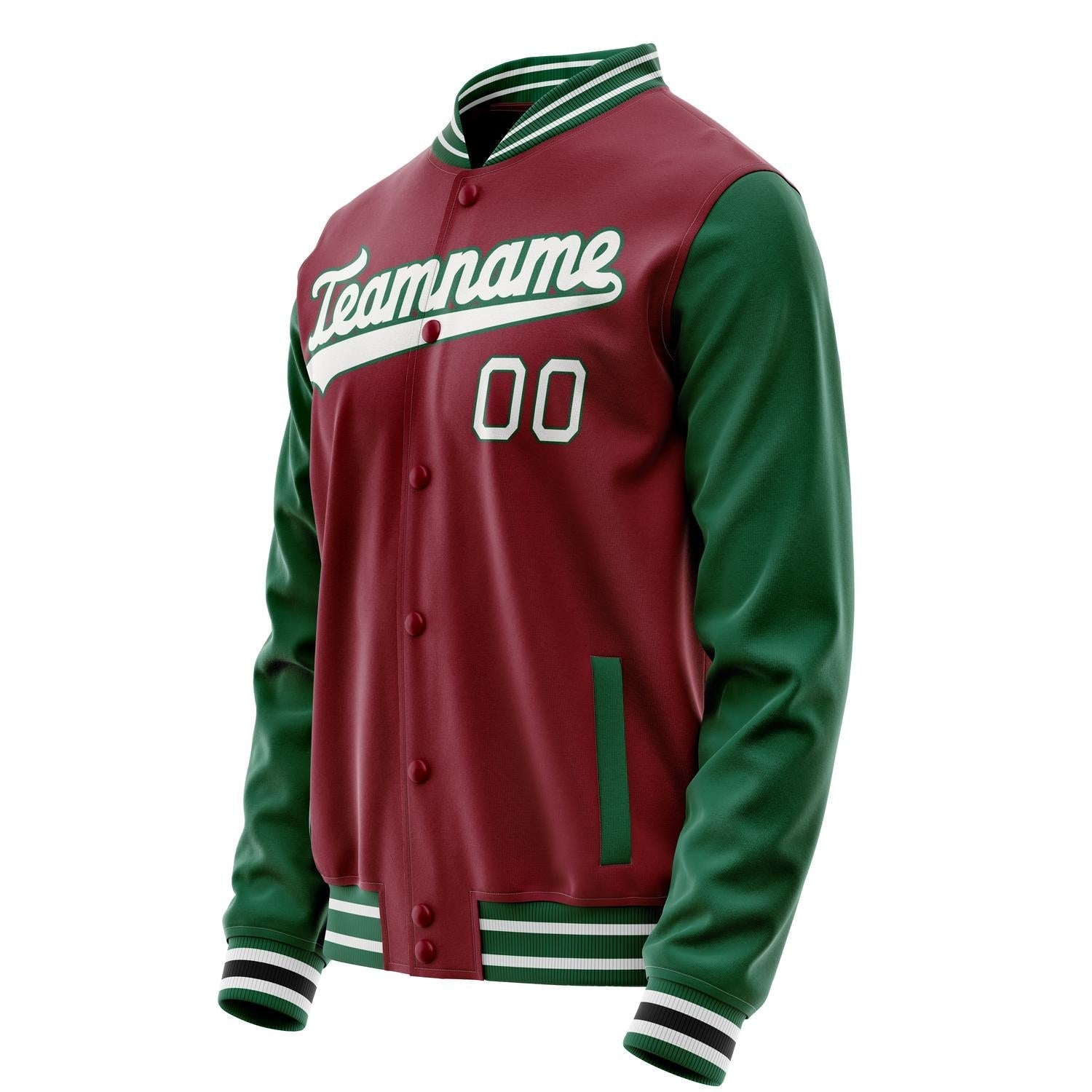 Custom Crimson Kelly-Green Solid Color Varsity Letterman Jacket JA02240617KZ515