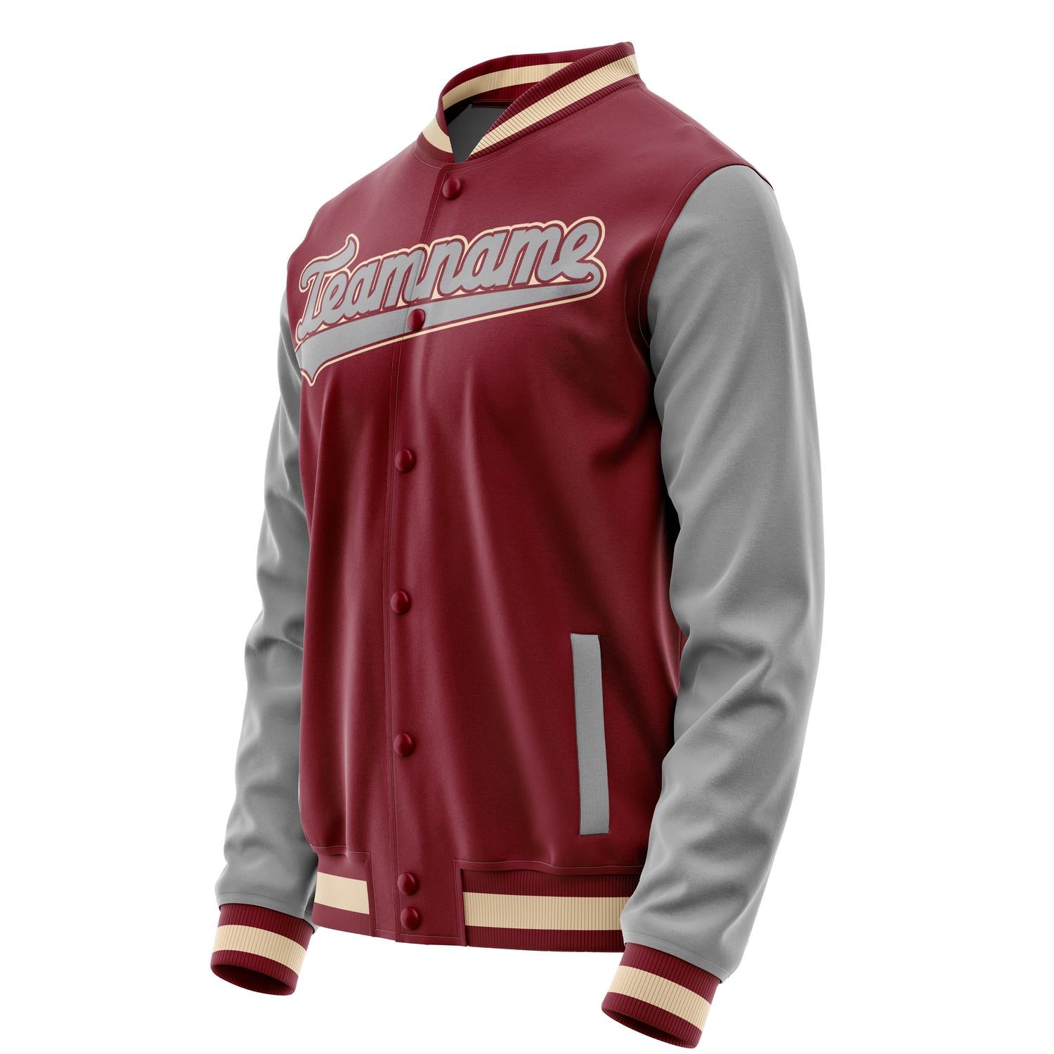 Custom Crimson Gray Solid Color Varsity Letterman Jacket JA02240617KZ518
