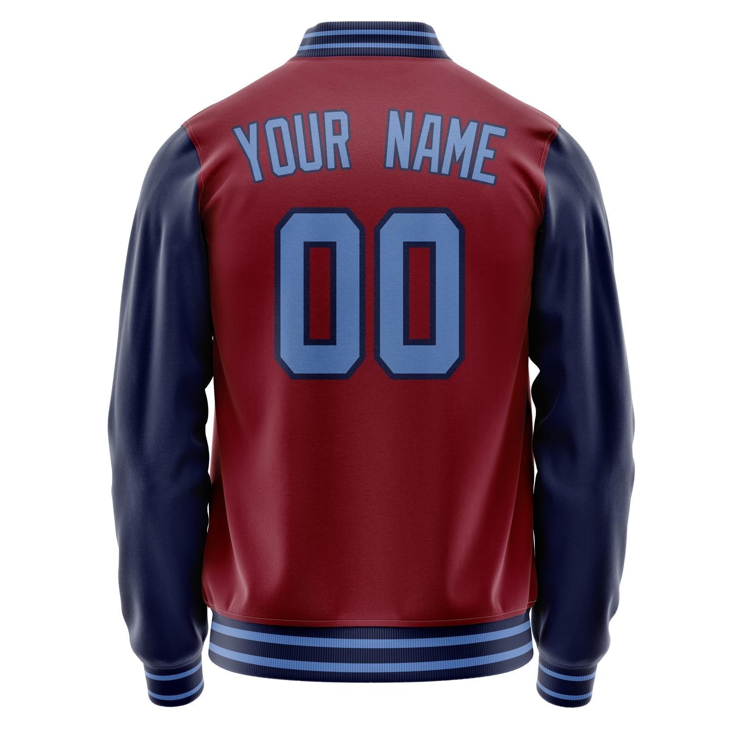 Custom Crimson Navy Solid Color Varsity Letterman Jacket JA02240617KZ519