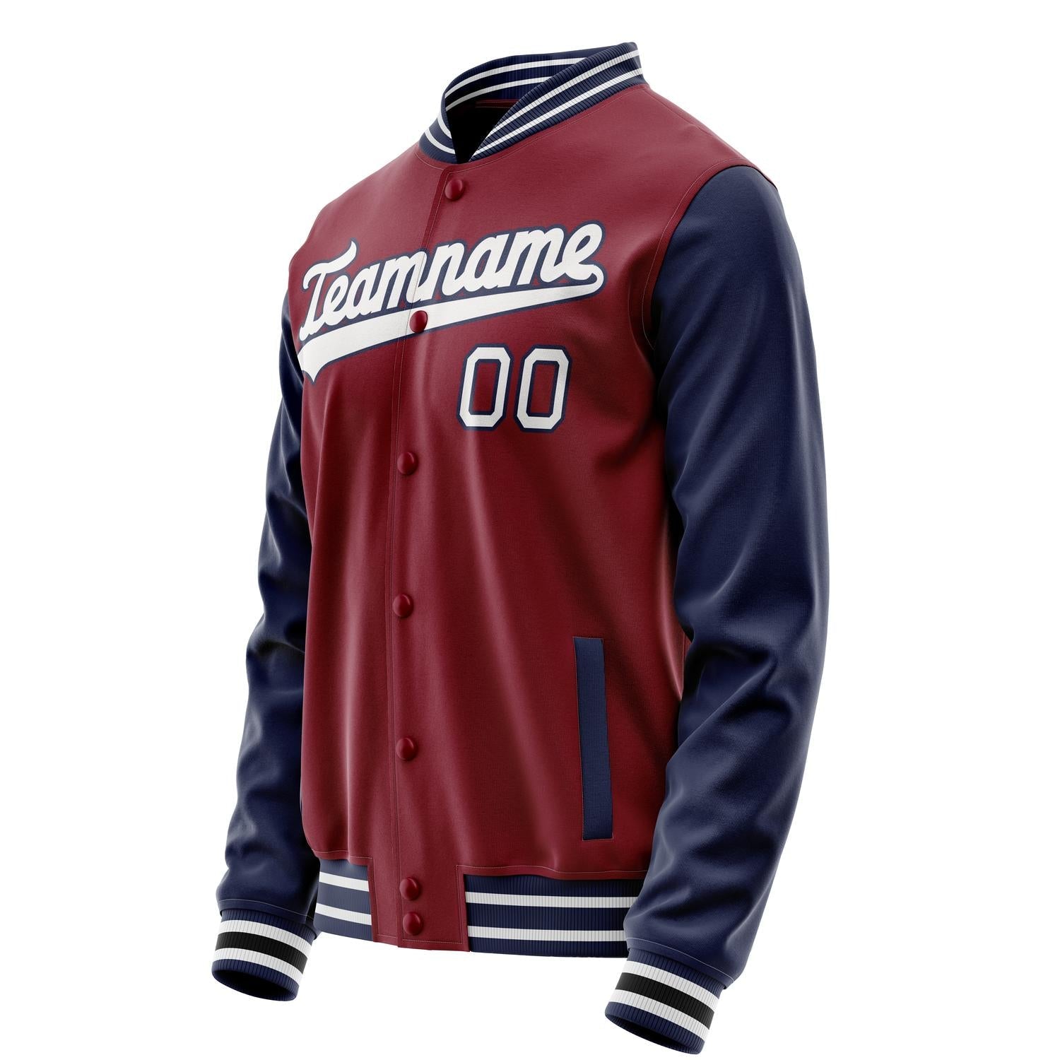 Custom Crimson Navy Solid Color Varsity Letterman Jacket JA02240617KZ520