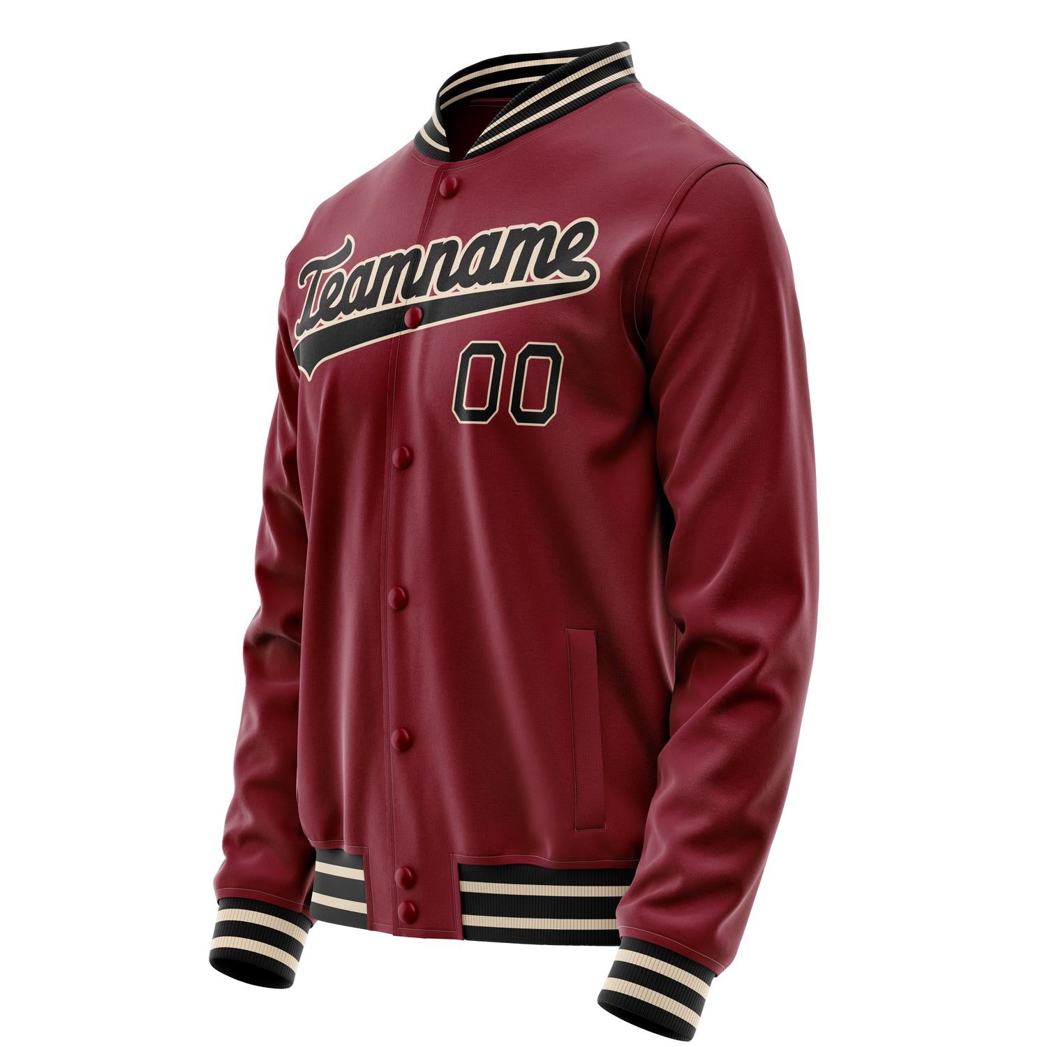 Custom Crimson Black Solid Color Varsity Letterman Jacket JA02240617KZ521
