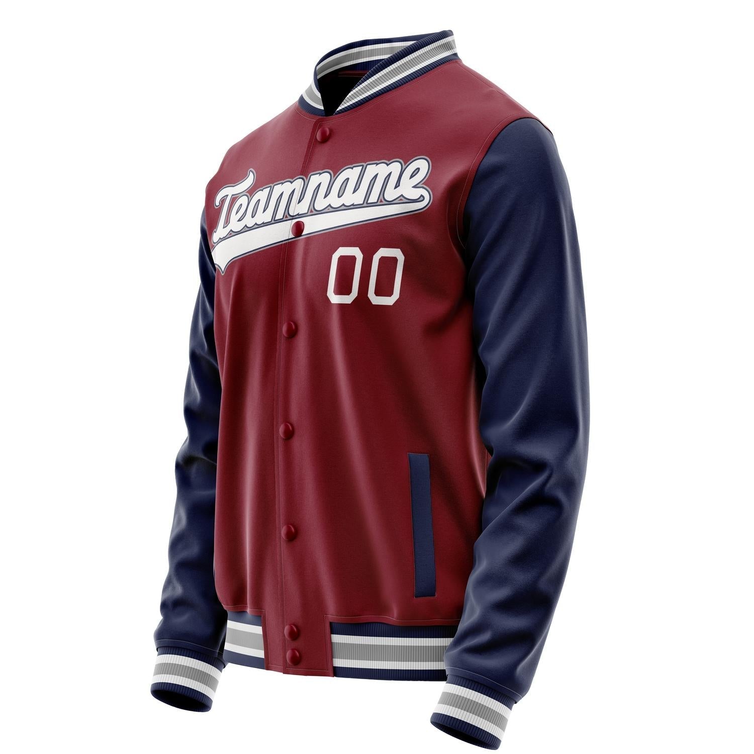 Custom Crimson Navy Solid Color Varsity Letterman Jacket JA02240617KZ523