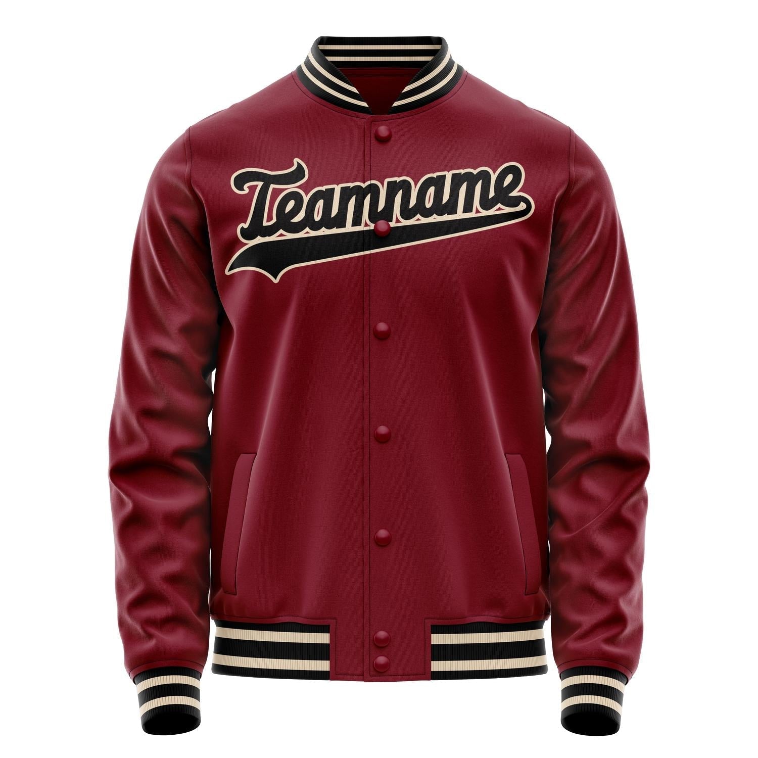 Custom Crimson Black Solid Color Varsity Letterman Jacket JA02240617KZ525