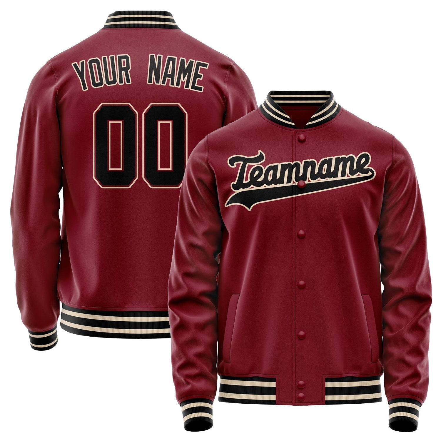 Custom Crimson Black Solid Color Varsity Letterman Jacket JA02240617KZ525