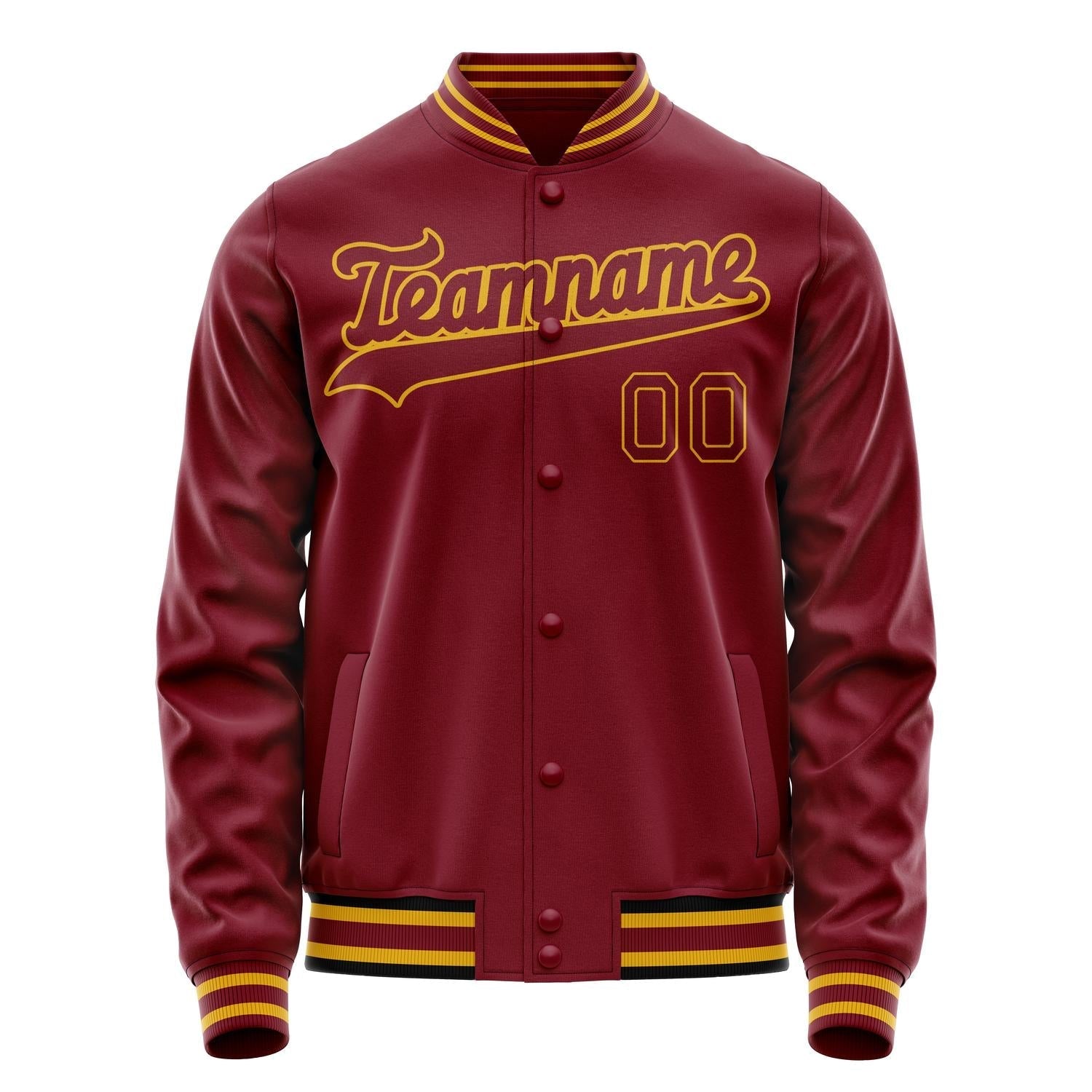 Custom Crimson Gold Solid Color Varsity Letterman Jacket JA02240617KZ526