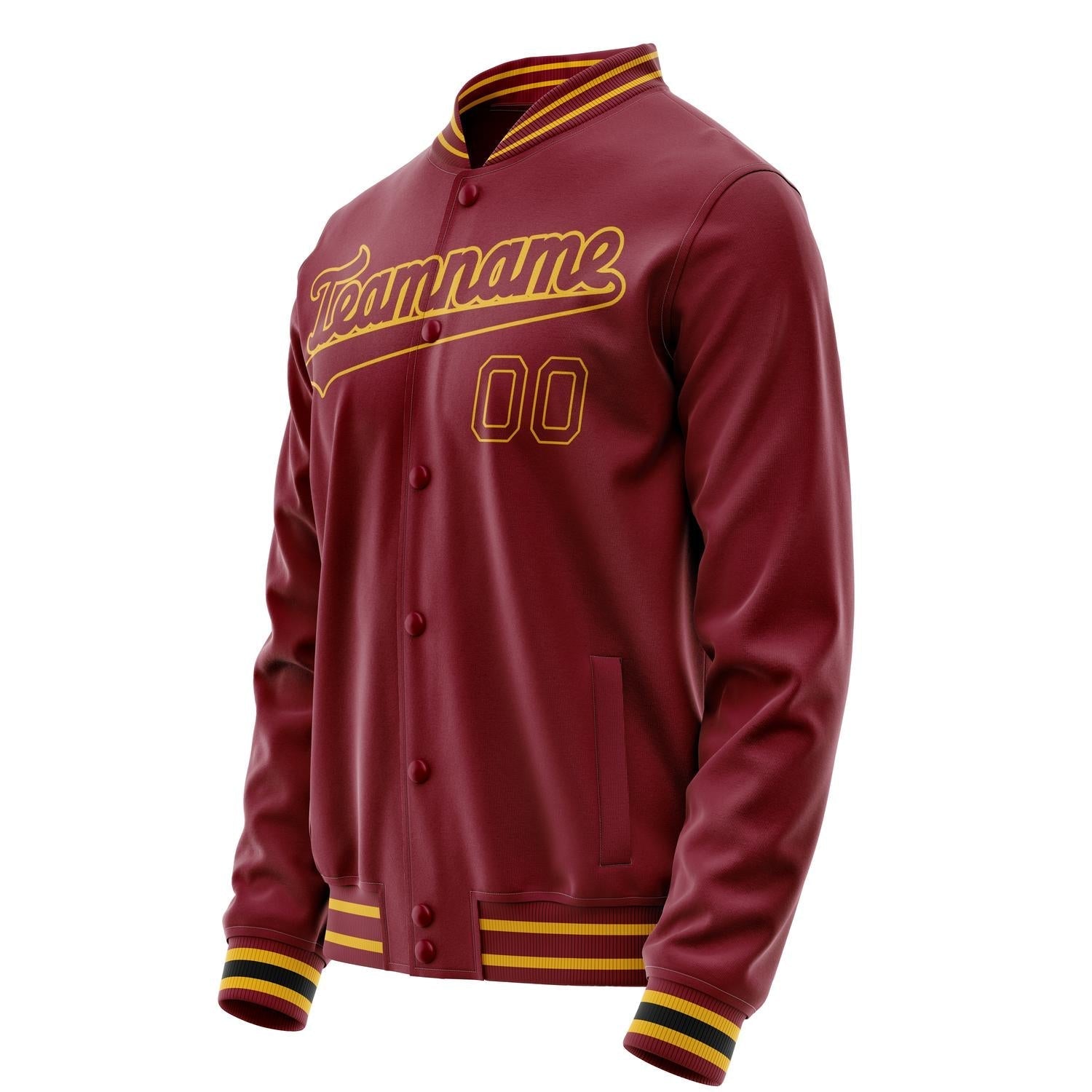 Custom Crimson Gold Solid Color Varsity Letterman Jacket JA02240617KZ526