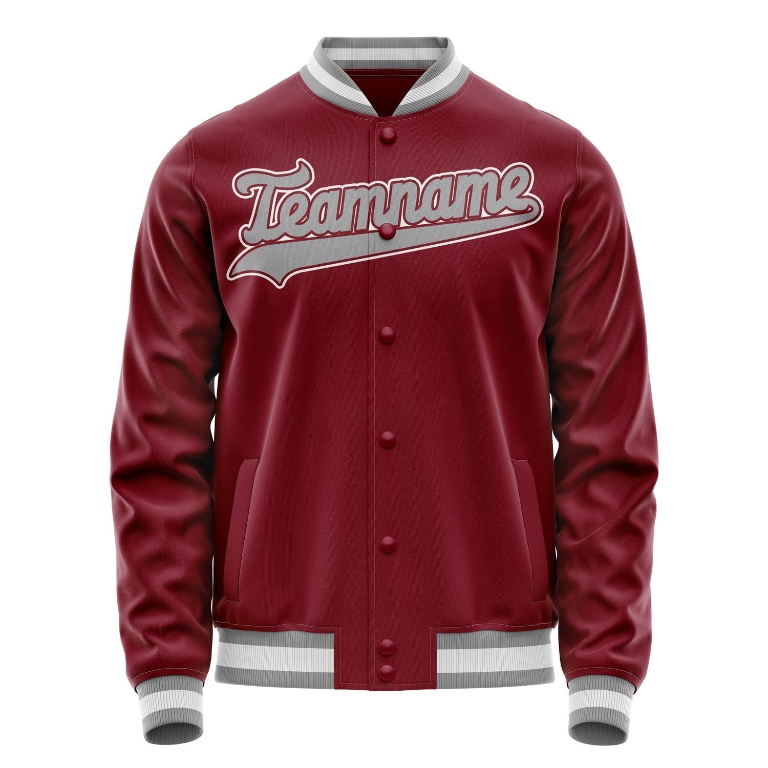 Custom Crimson Gray Solid Color Varsity Letterman Jacket JA02240617KZ529