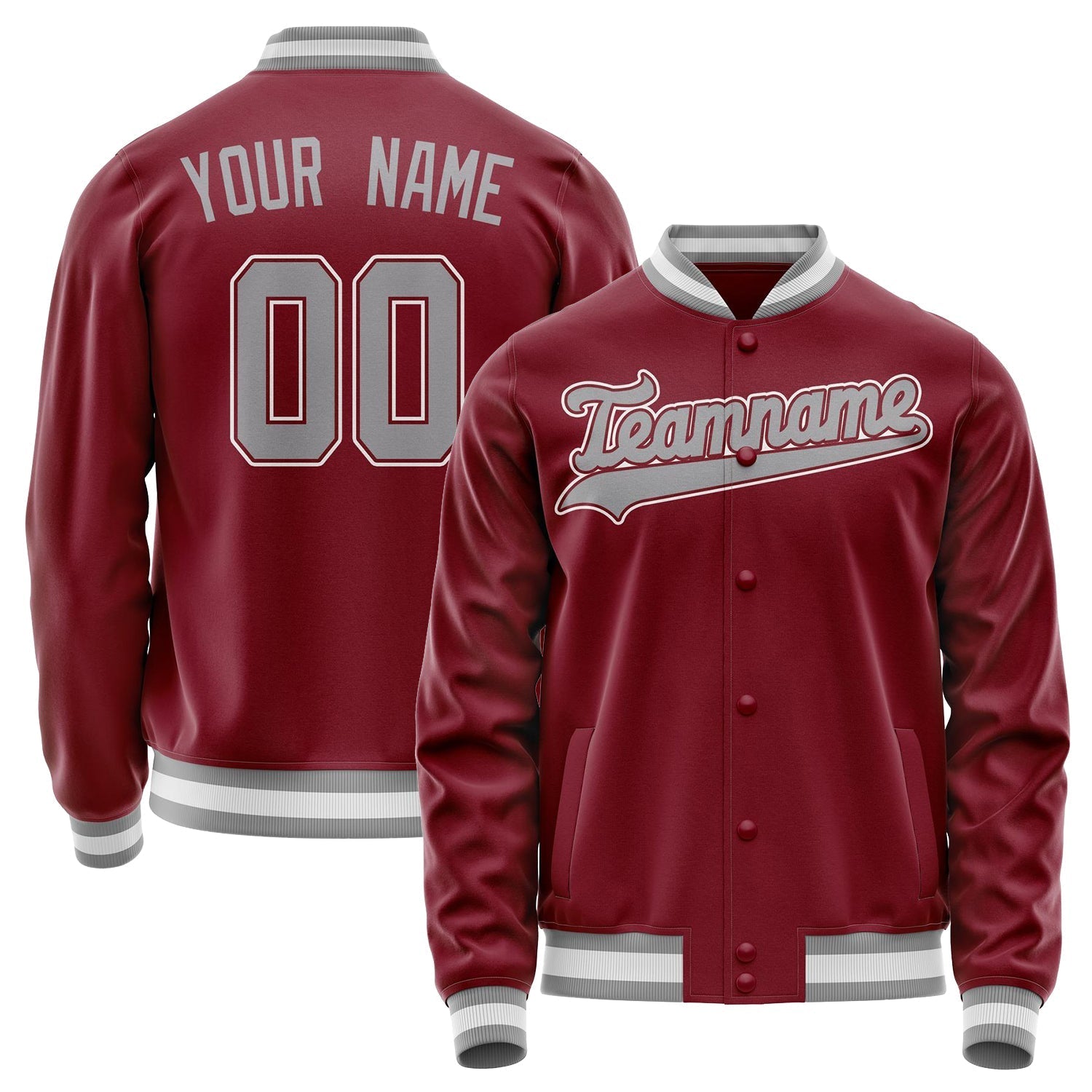 Custom Crimson Gray Solid Color Varsity Letterman Jacket JA02240617KZ529