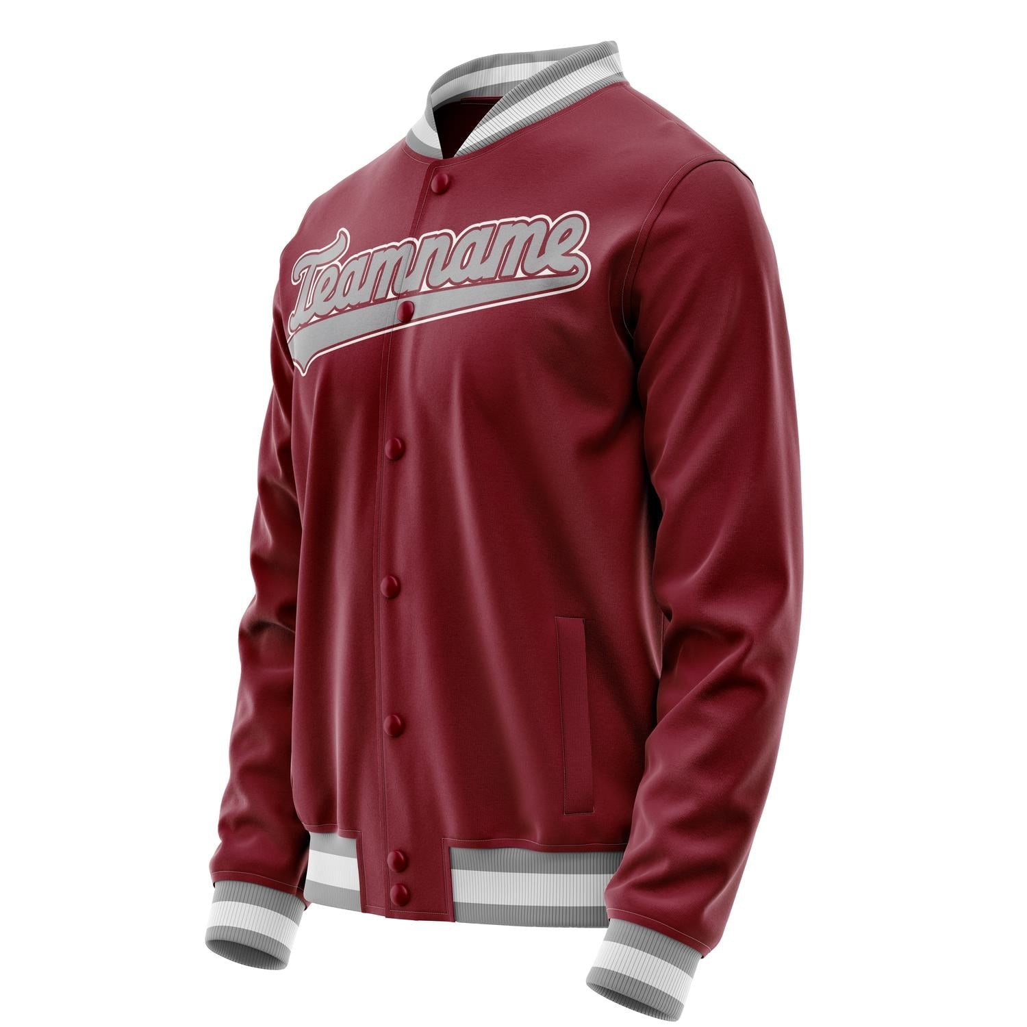 Custom Crimson Gray Solid Color Varsity Letterman Jacket JA02240617KZ529