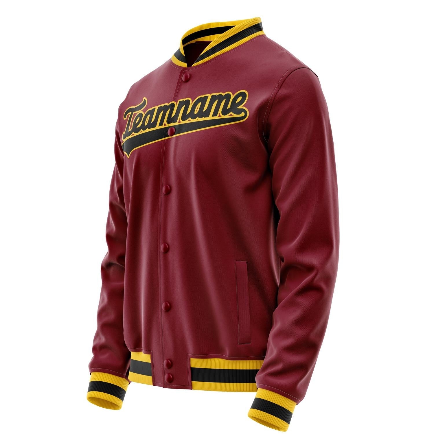 Custom Crimson Black Solid Color Varsity Letterman Jacket JA02240617KZ530