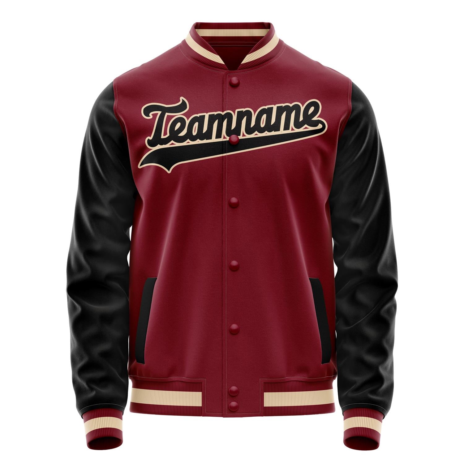 Custom Crimson Black Solid Color Varsity Letterman Jacket JA02240617KZ531