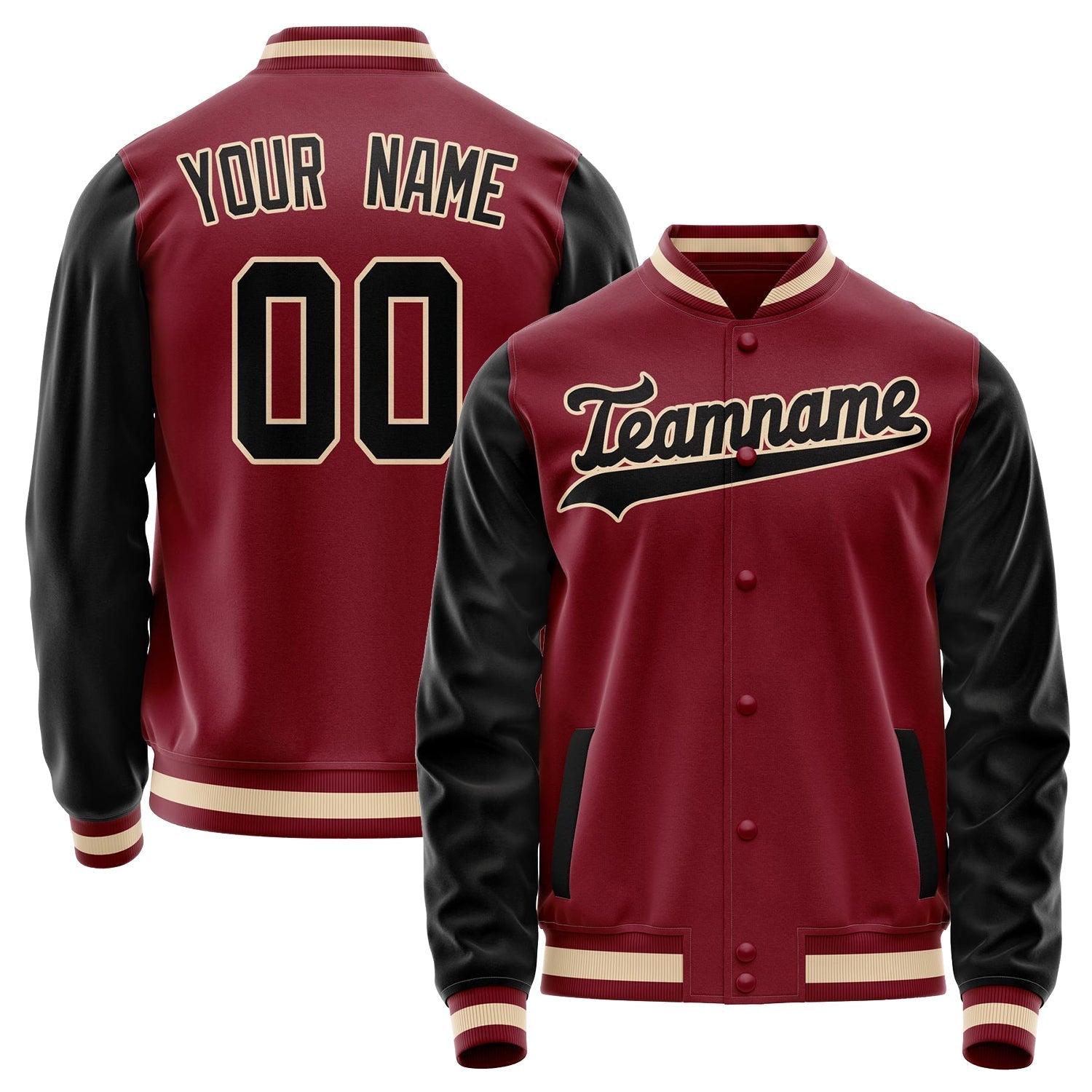 Custom Crimson Black Solid Color Varsity Letterman Jacket JA02240617KZ531