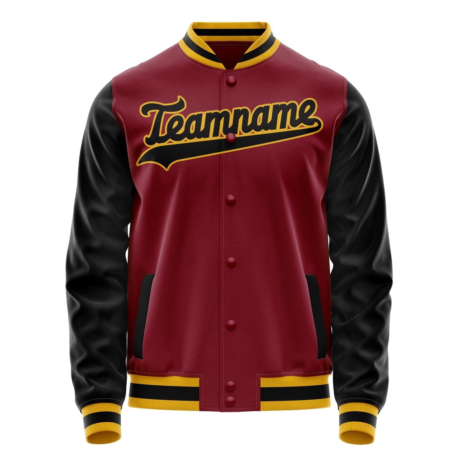 Custom Crimson Black Solid Color Varsity Letterman Jacket JA02240617KZ532