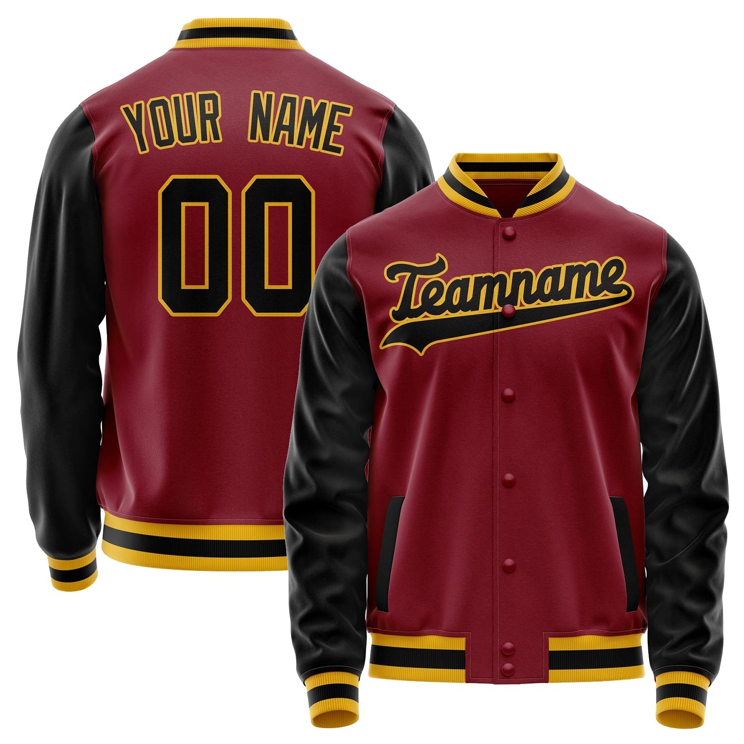 Custom Crimson Black Solid Color Varsity Letterman Jacket JA02240617KZ532