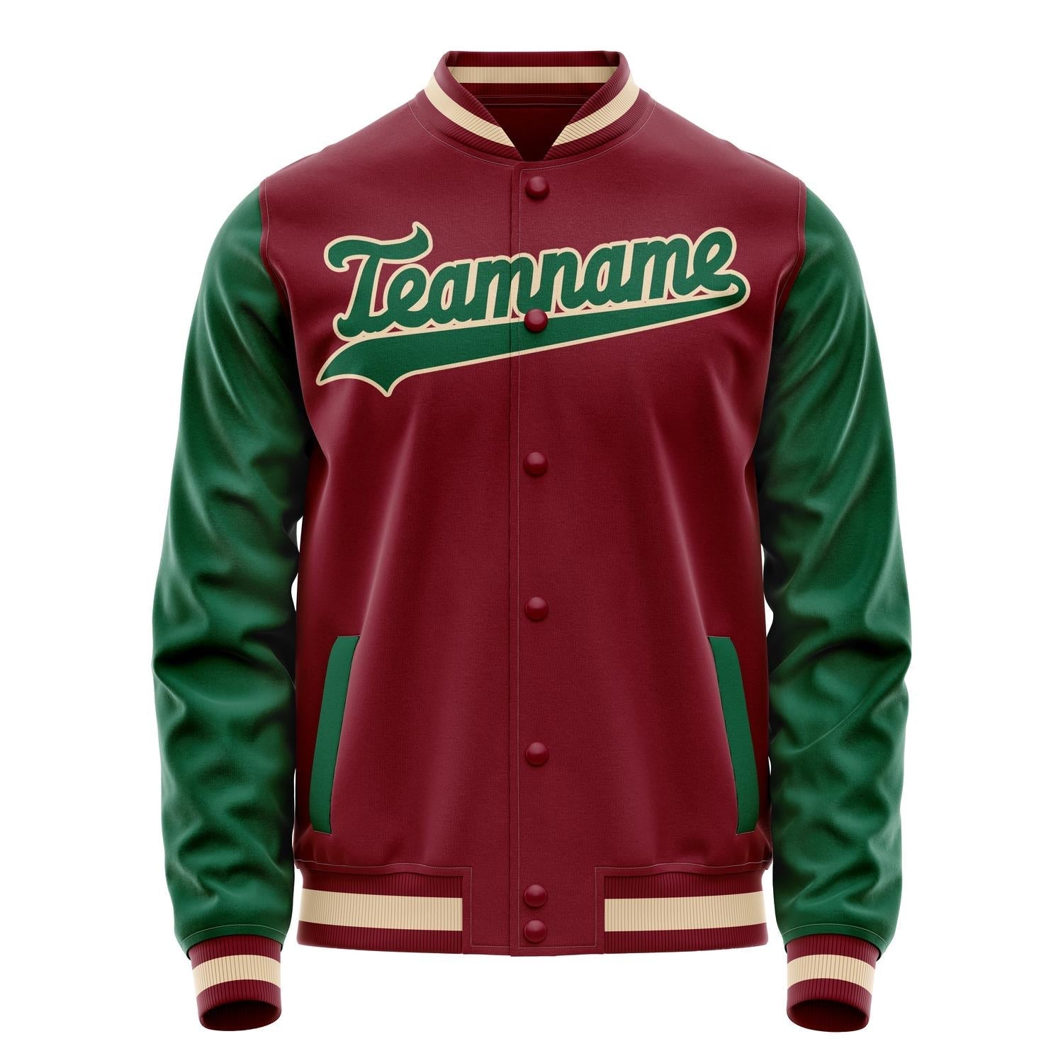 Custom Crimson Kelly-Green Solid Color Varsity Letterman Jacket JA02240617KZ533