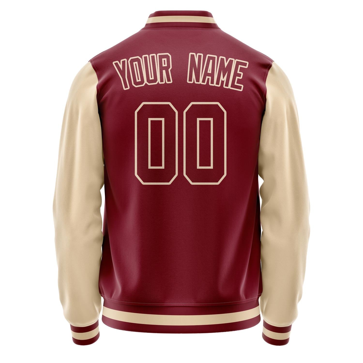 Custom Crimson Cream Solid Color Varsity Letterman Jacket JA02240617KZ535