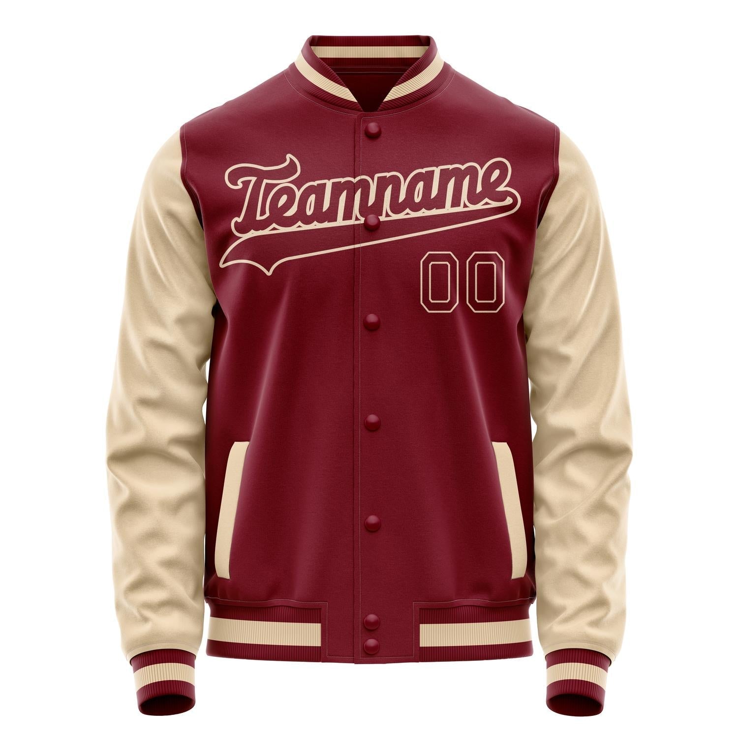 Custom Crimson Cream Solid Color Varsity Letterman Jacket JA02240617KZ535