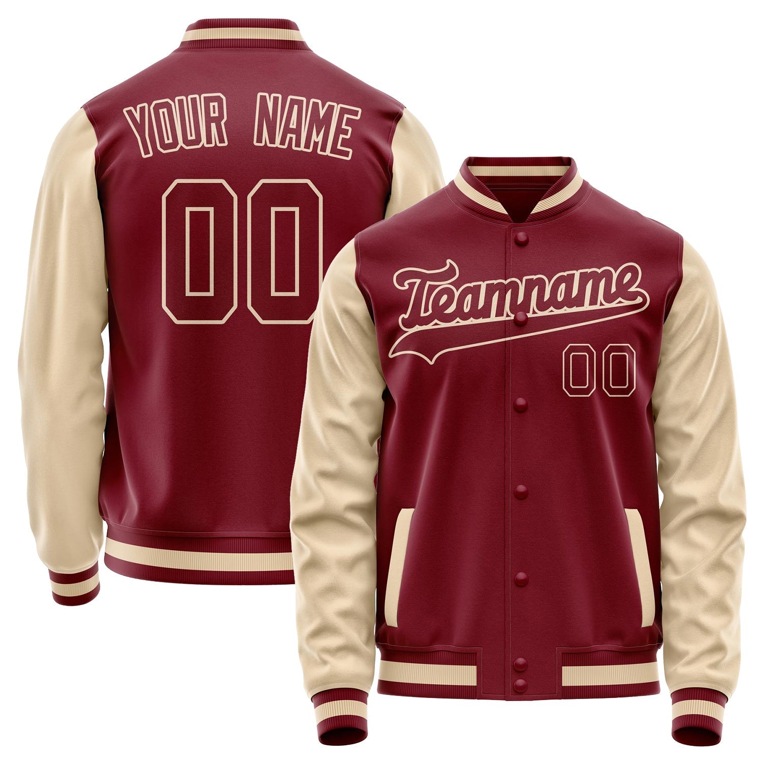 Custom Crimson Cream Solid Color Varsity Letterman Jacket JA02240617KZ535