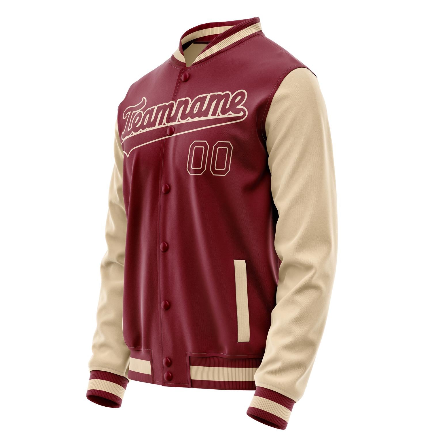 Custom Crimson Cream Solid Color Varsity Letterman Jacket JA02240617KZ535