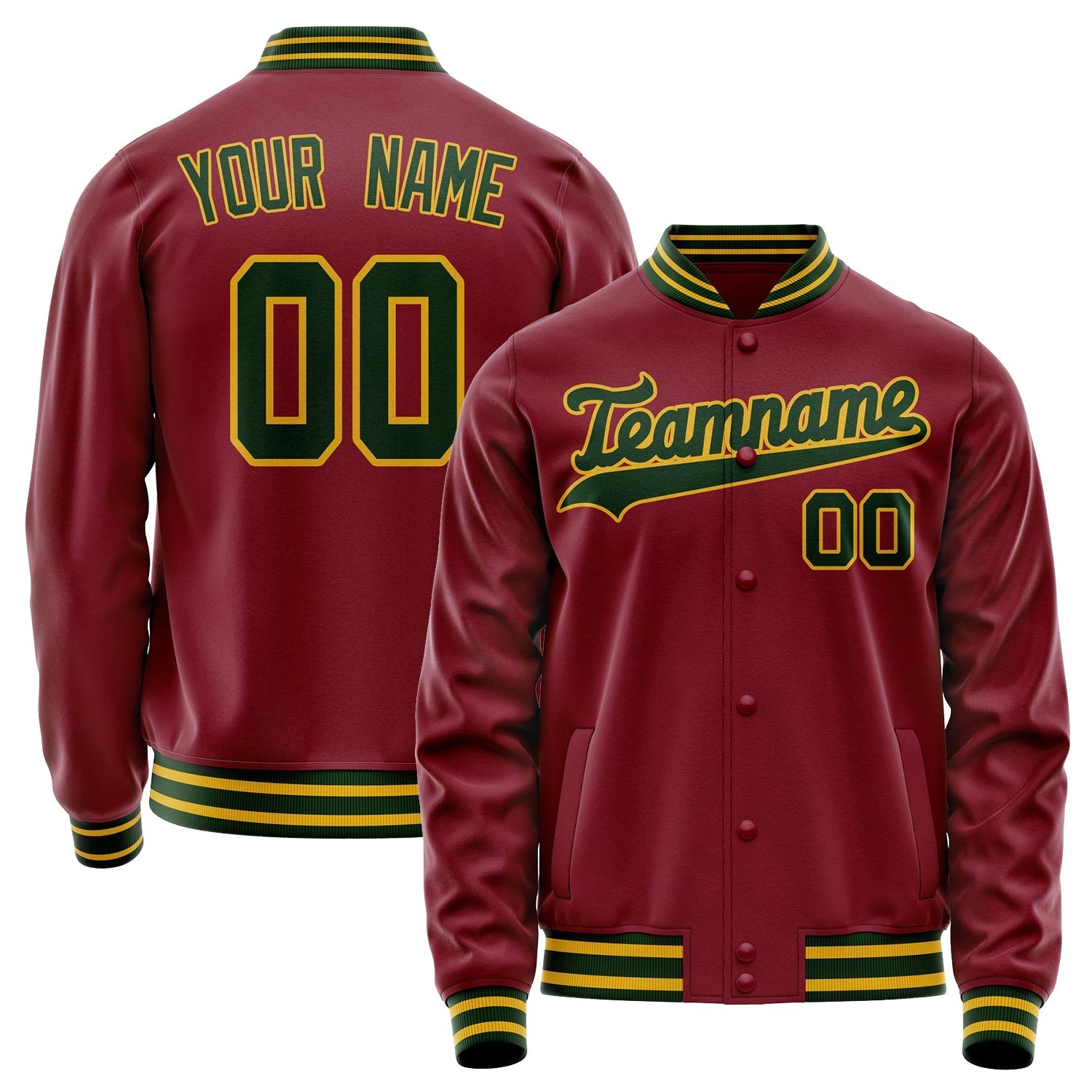 Custom Crimson Kelly-Green Solid Color Varsity Letterman Jacket JA02240617KZ536