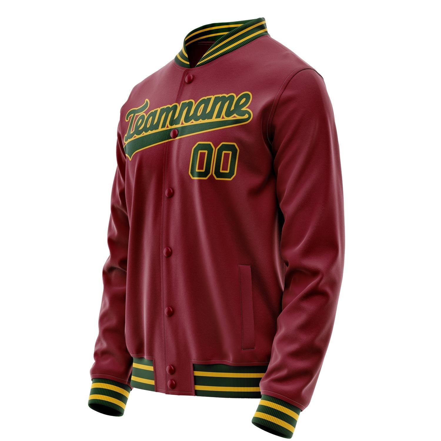 Custom Crimson Kelly-Green Solid Color Varsity Letterman Jacket JA02240617KZ536