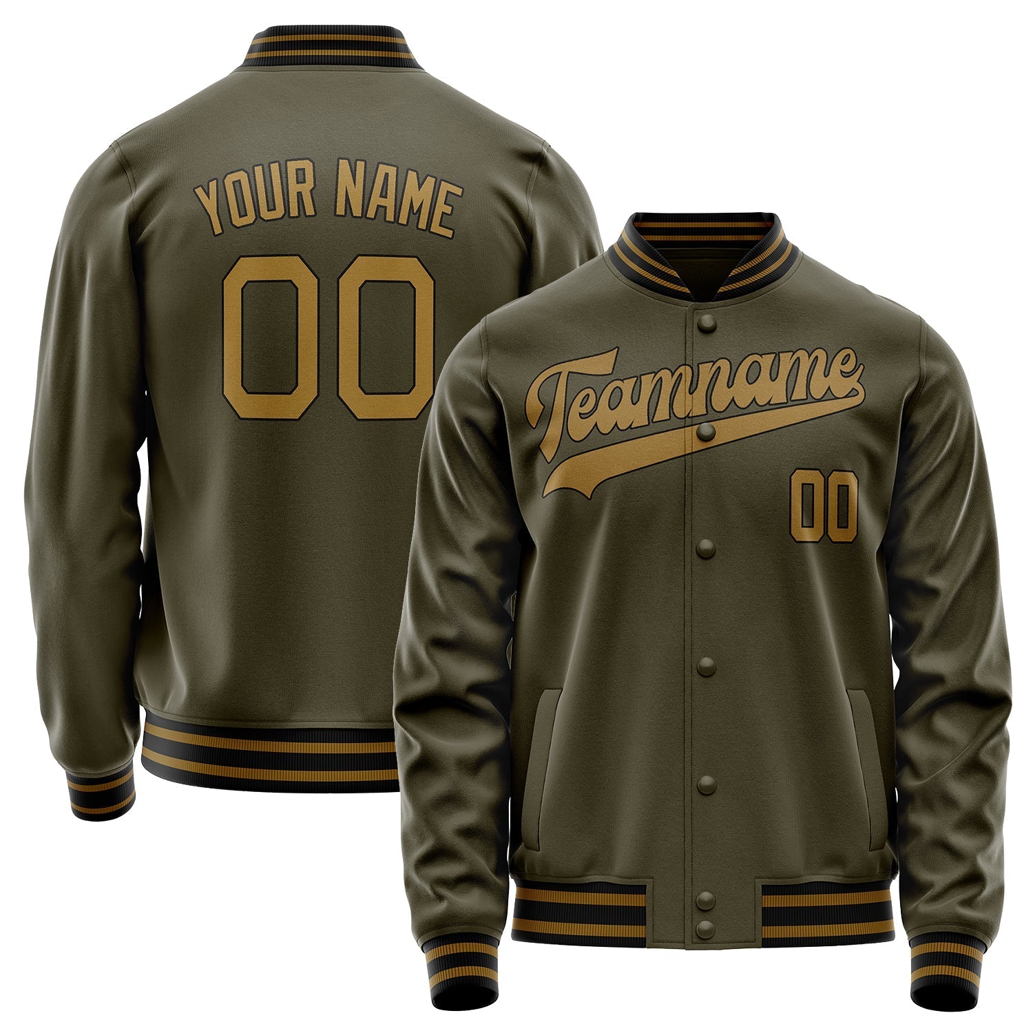 Custom Olive Brown Solid Color Varsity Letterman Jacket JA02240617LH298