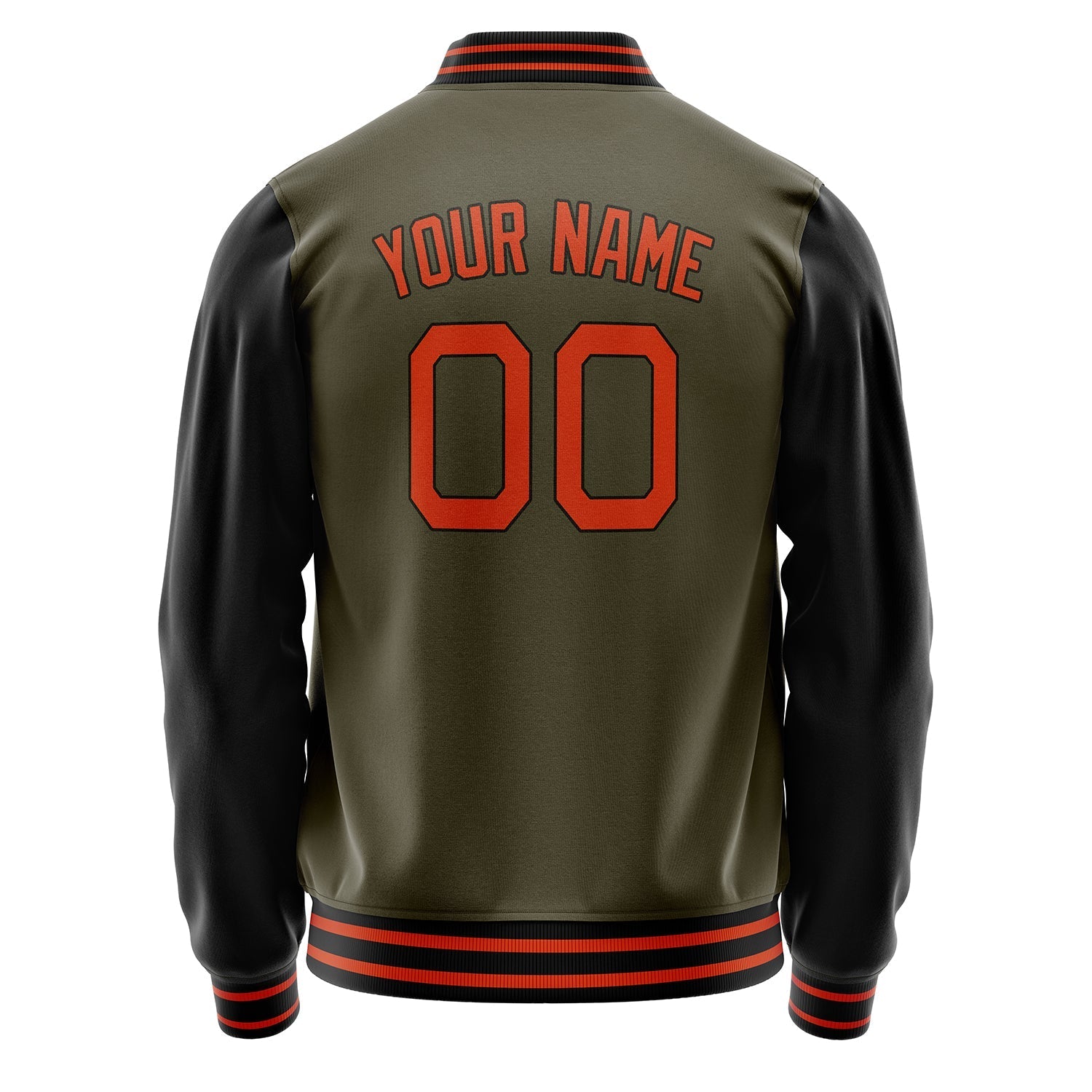 Custom Olive Orange Solid Color Varsity Letterman Jacket JA02240617LH299