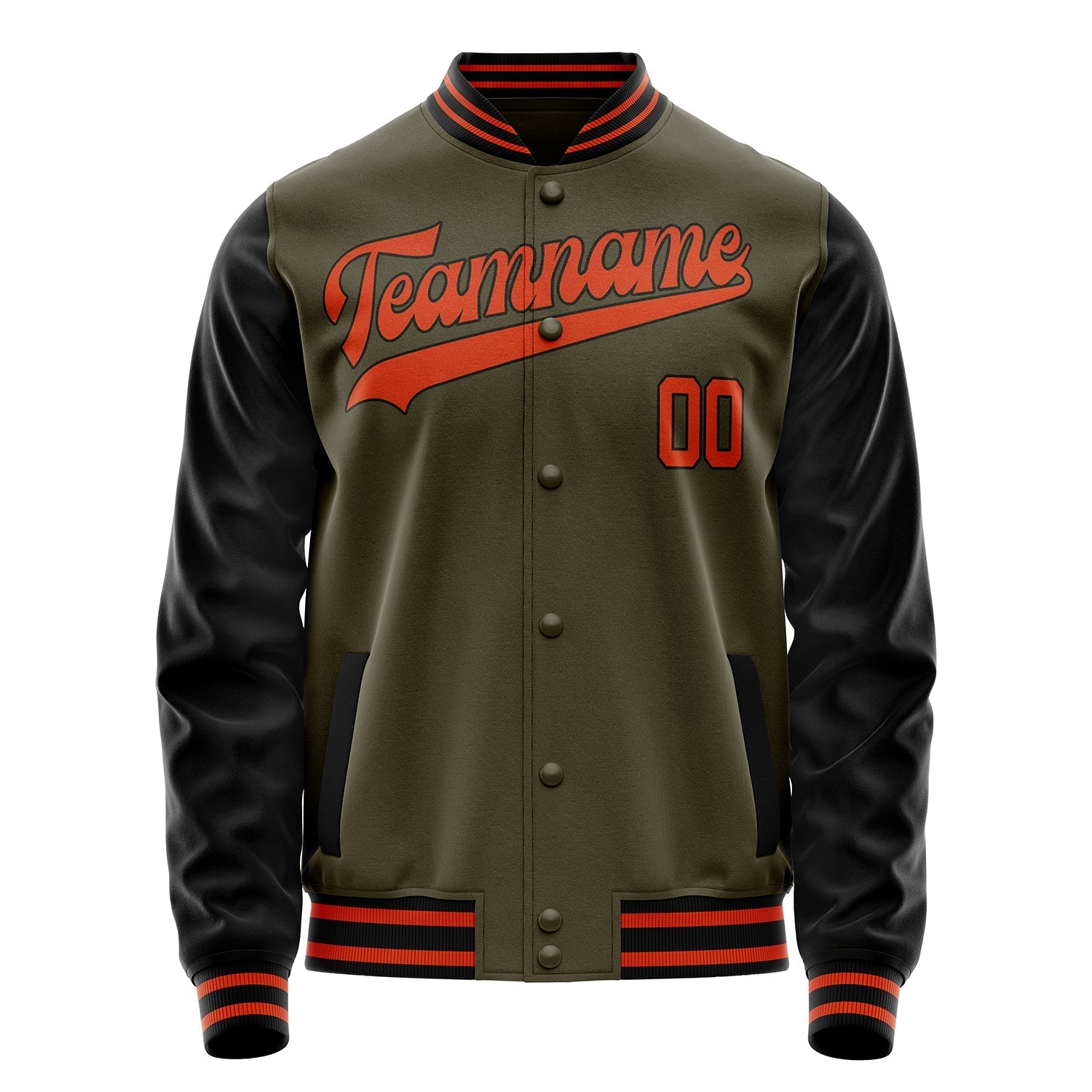 Custom Olive Orange Solid Color Varsity Letterman Jacket JA02240617LH299