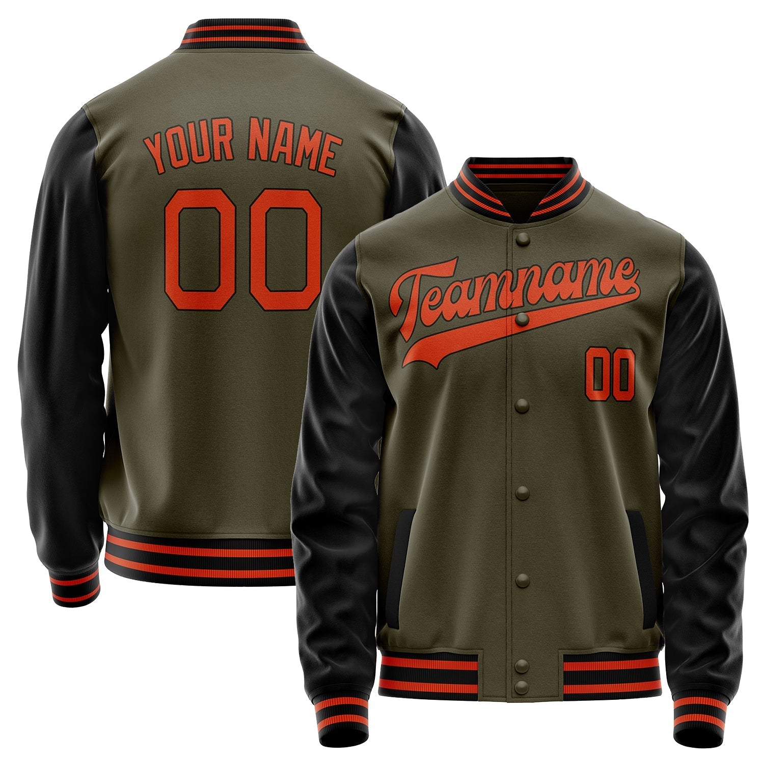 Custom Olive Orange Solid Color Varsity Letterman Jacket JA02240617LH299