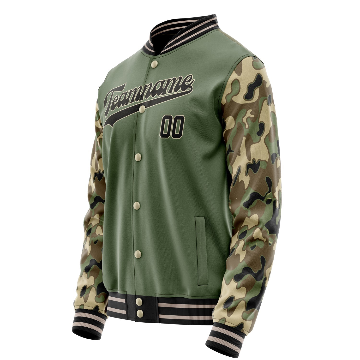 Custom Olive Camo Solid Color Varsity Letterman Jacket JA02240617LH300