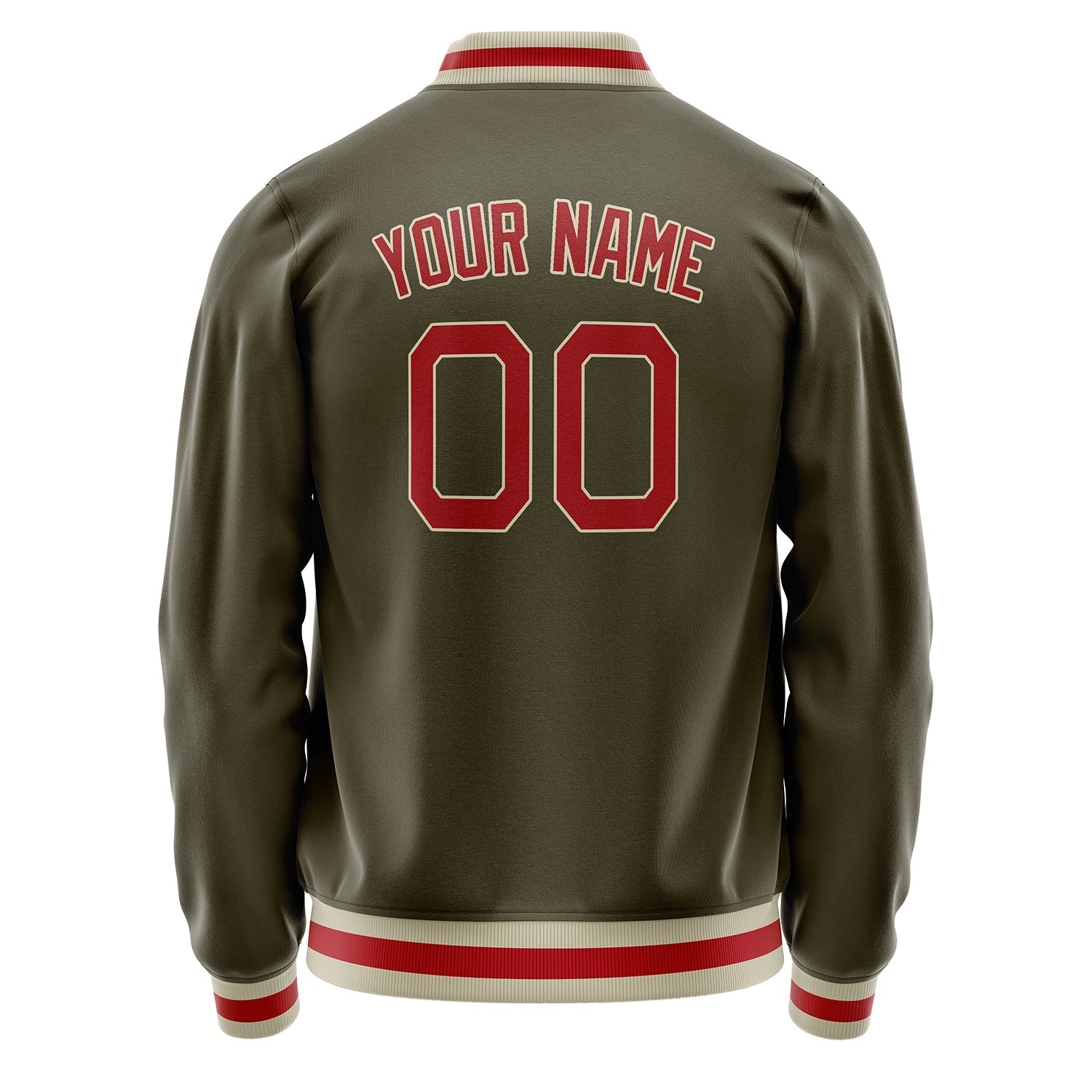 Custom Olive Red Solid Color Varsity Letterman Jacket JA02240617LH301