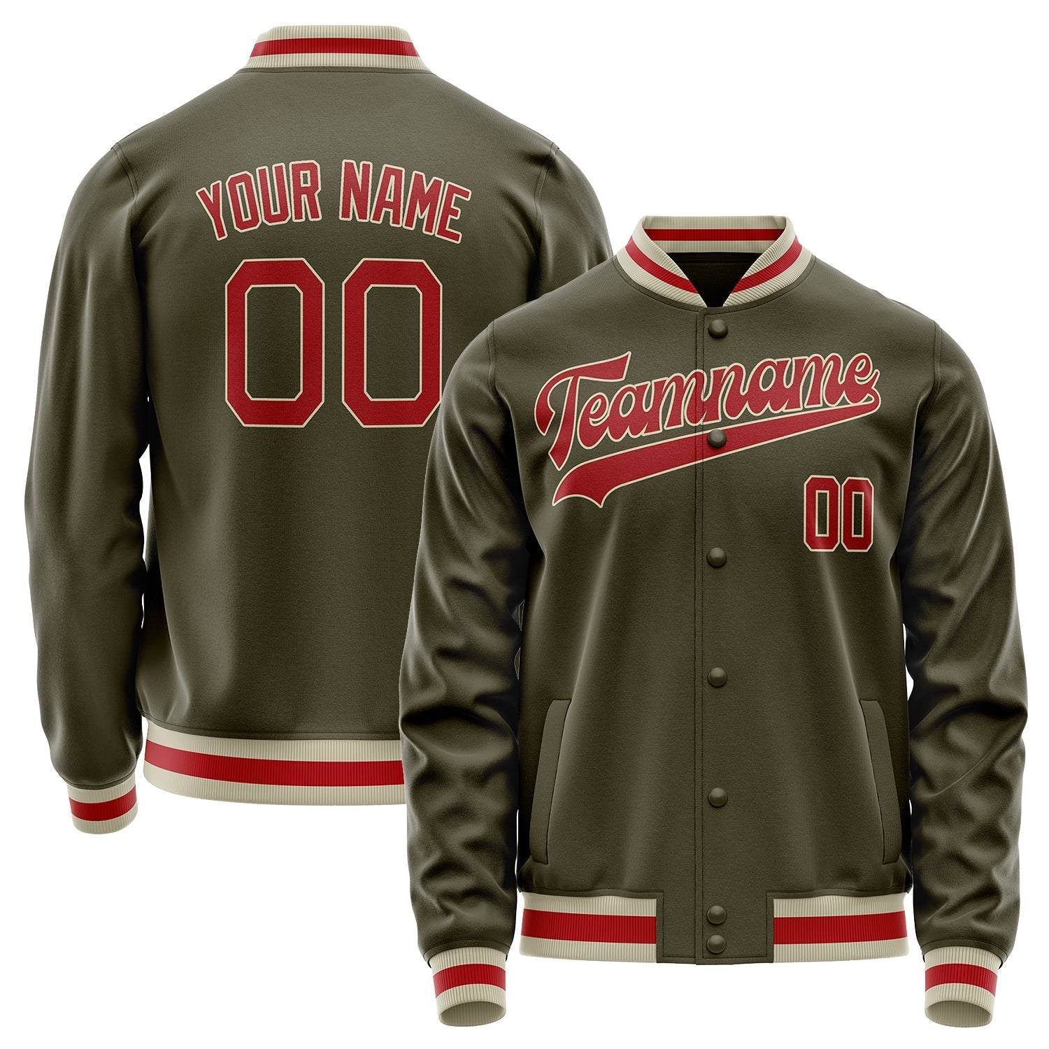 Custom Olive Red Solid Color Varsity Letterman Jacket JA02240617LH301