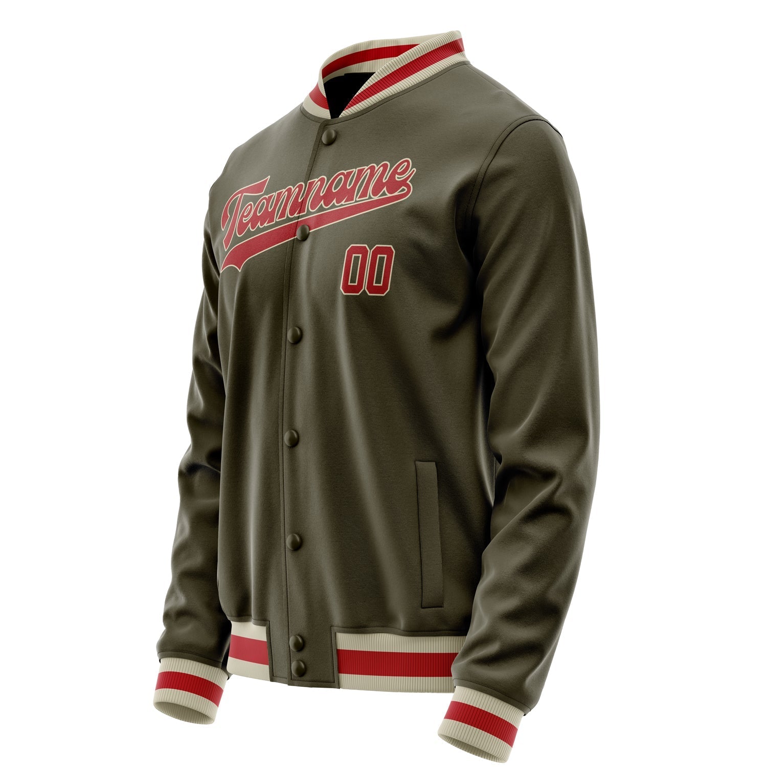 Custom Olive Red Solid Color Varsity Letterman Jacket JA02240617LH301