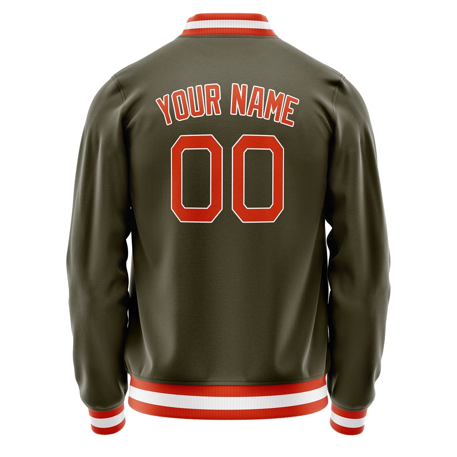 Custom Olive Orange Solid Color Varsity Letterman Jacket JA02240617LH302