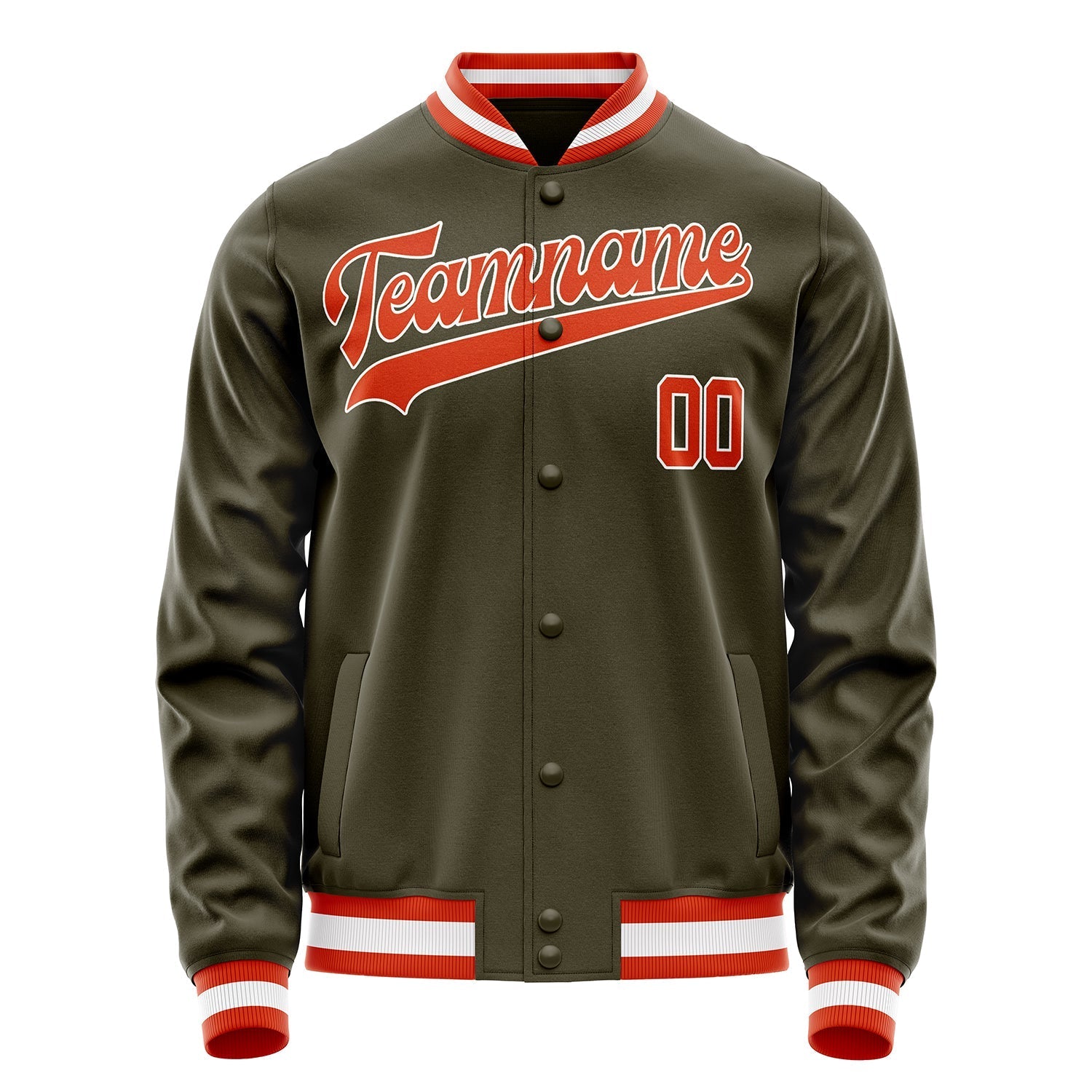 Custom Olive Orange Solid Color Varsity Letterman Jacket JA02240617LH302