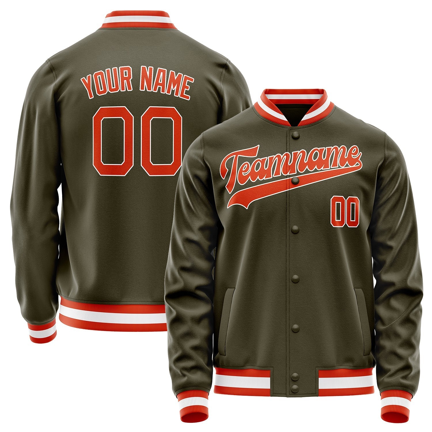 Custom Olive Orange Solid Color Varsity Letterman Jacket JA02240617LH302