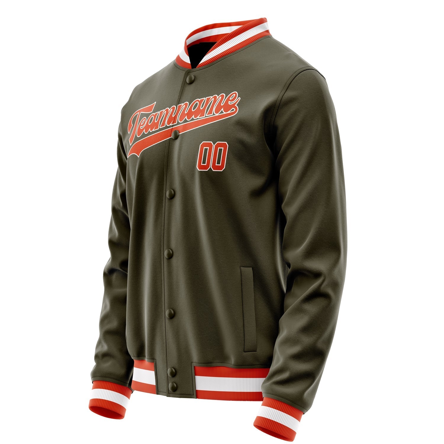 Custom Olive Orange Solid Color Varsity Letterman Jacket JA02240617LH302