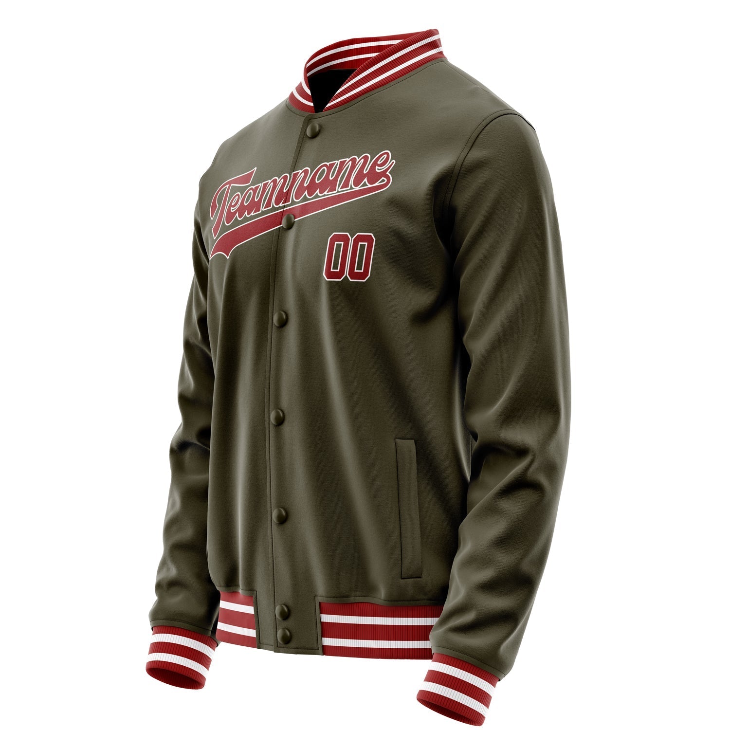 Custom Olive Red Solid Color Varsity Letterman Jacket JA02240617LH303