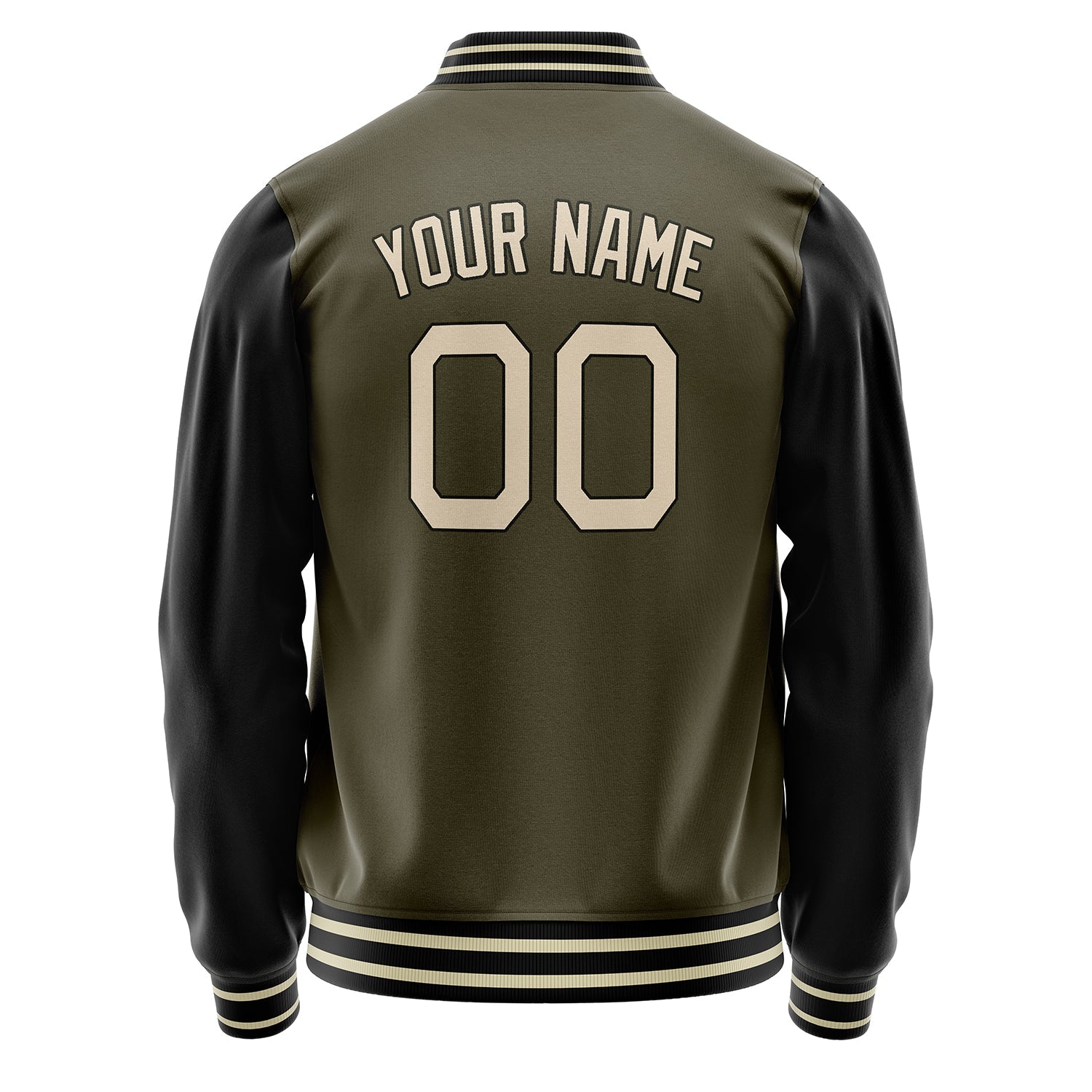 Custom Olive Black Solid Color Varsity Letterman Jacket JA02240617LH305