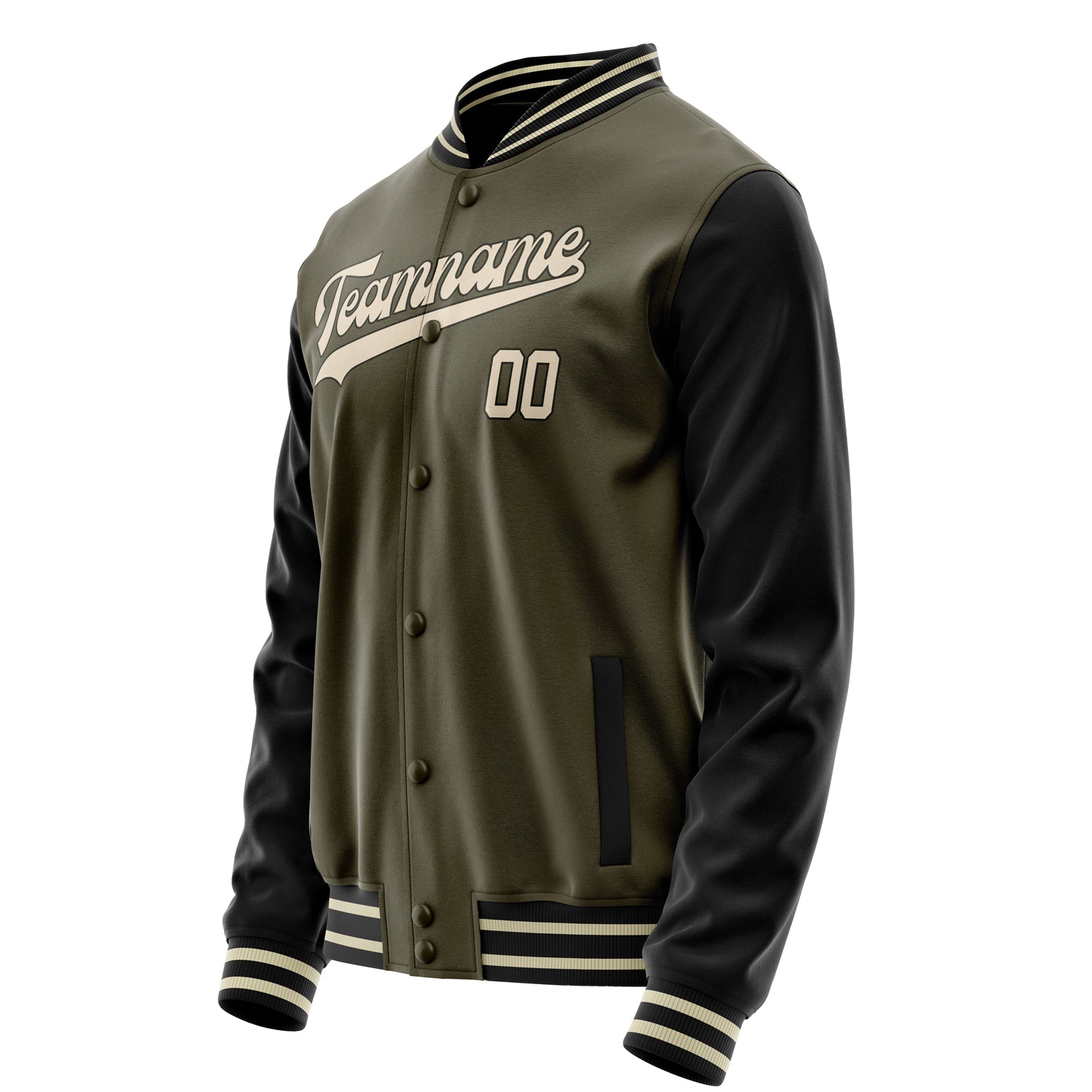Custom Olive Black Solid Color Varsity Letterman Jacket JA02240617LH305