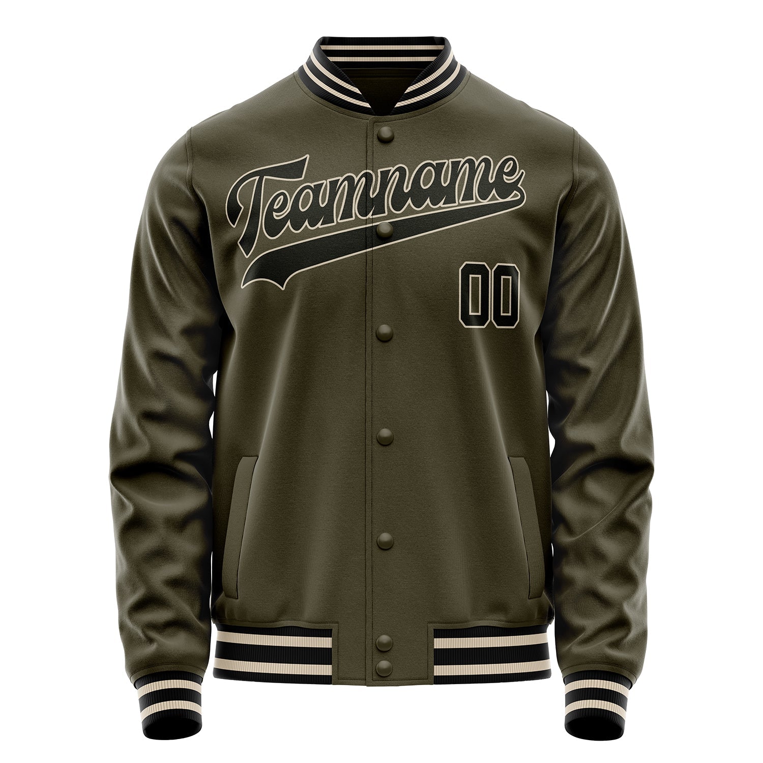 Custom Olive Black Solid Color Varsity Letterman Jacket JA02240617LH306