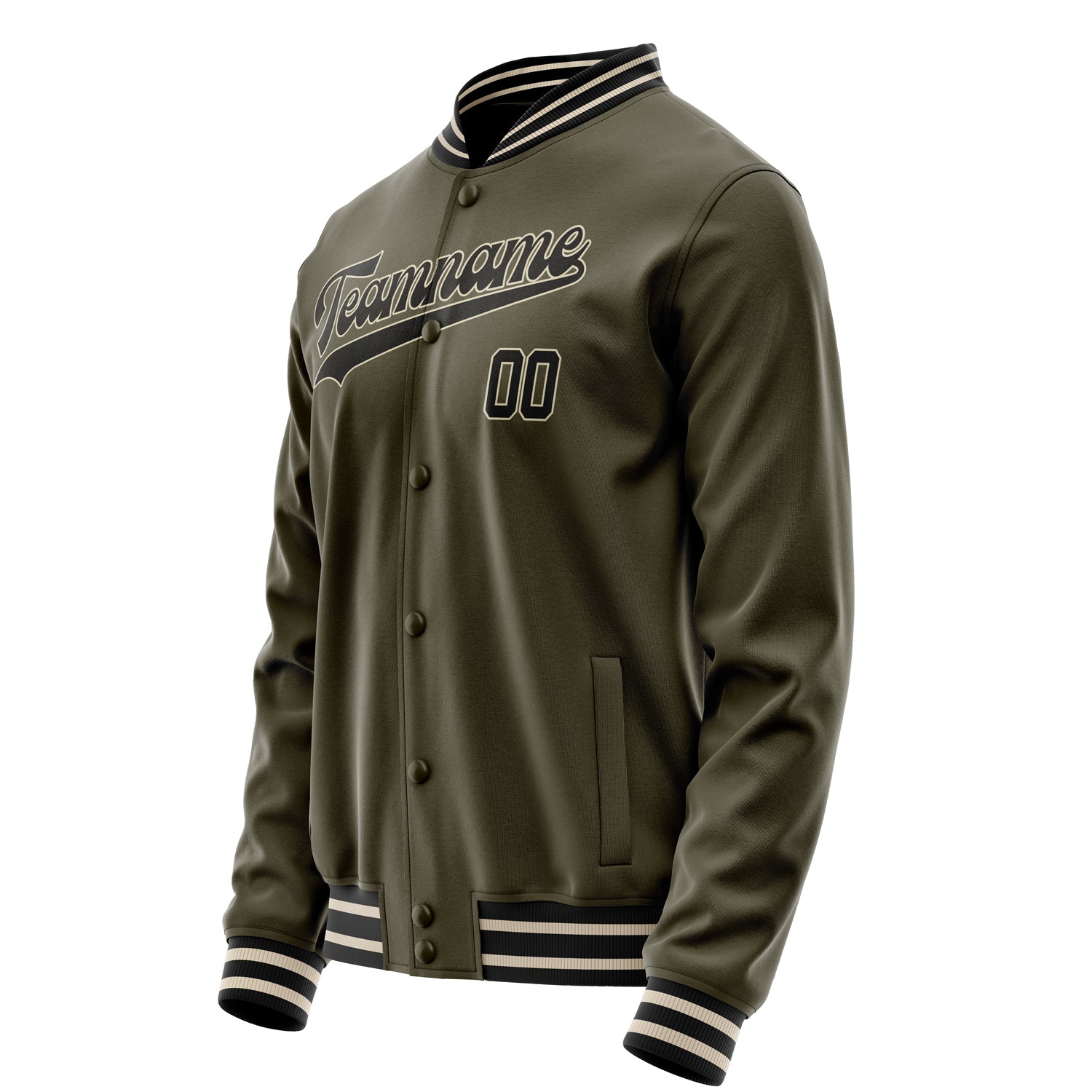 Custom Olive Black Solid Color Varsity Letterman Jacket JA02240617LH306