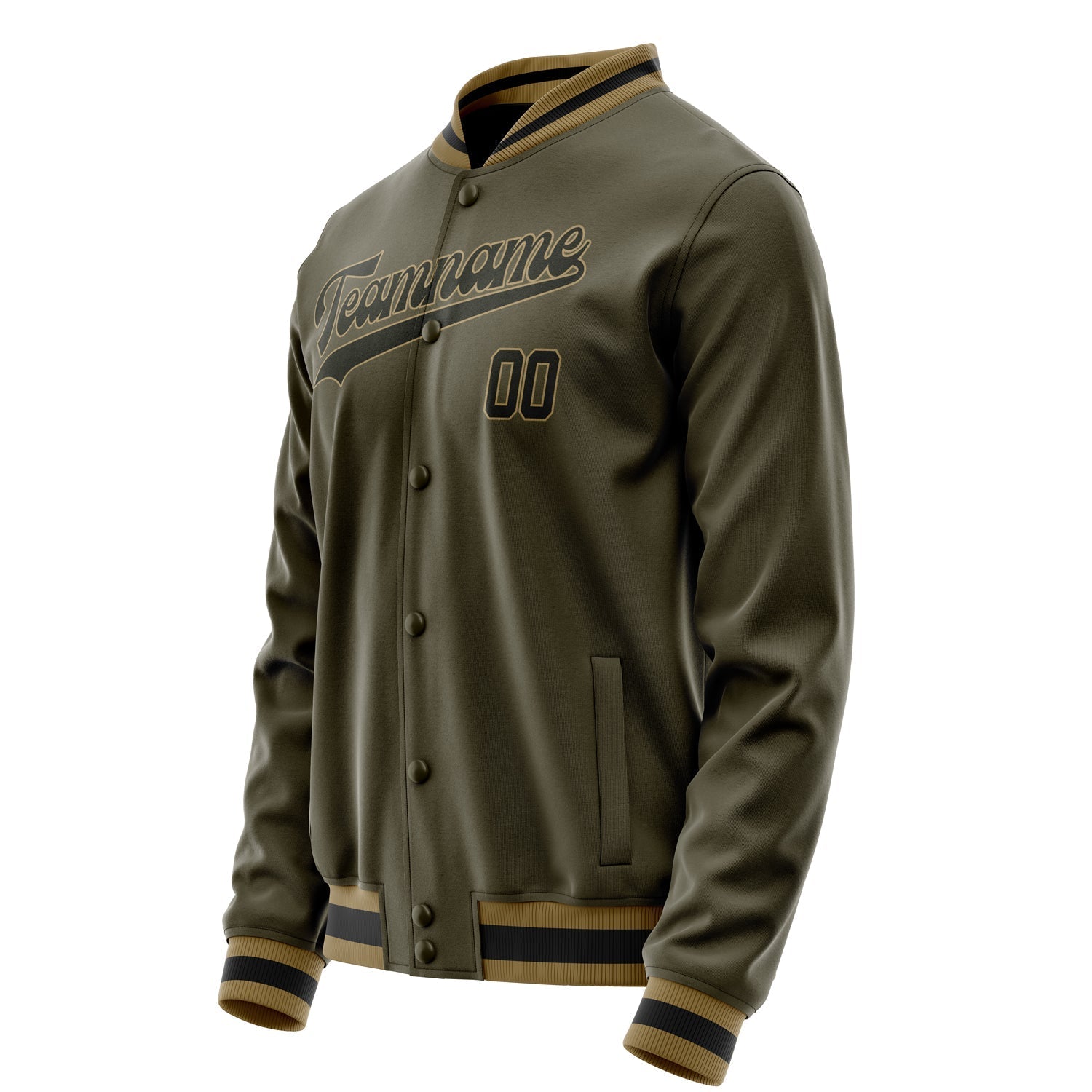 Custom Olive Black Solid Color Varsity Letterman Jacket JA02240617LH307