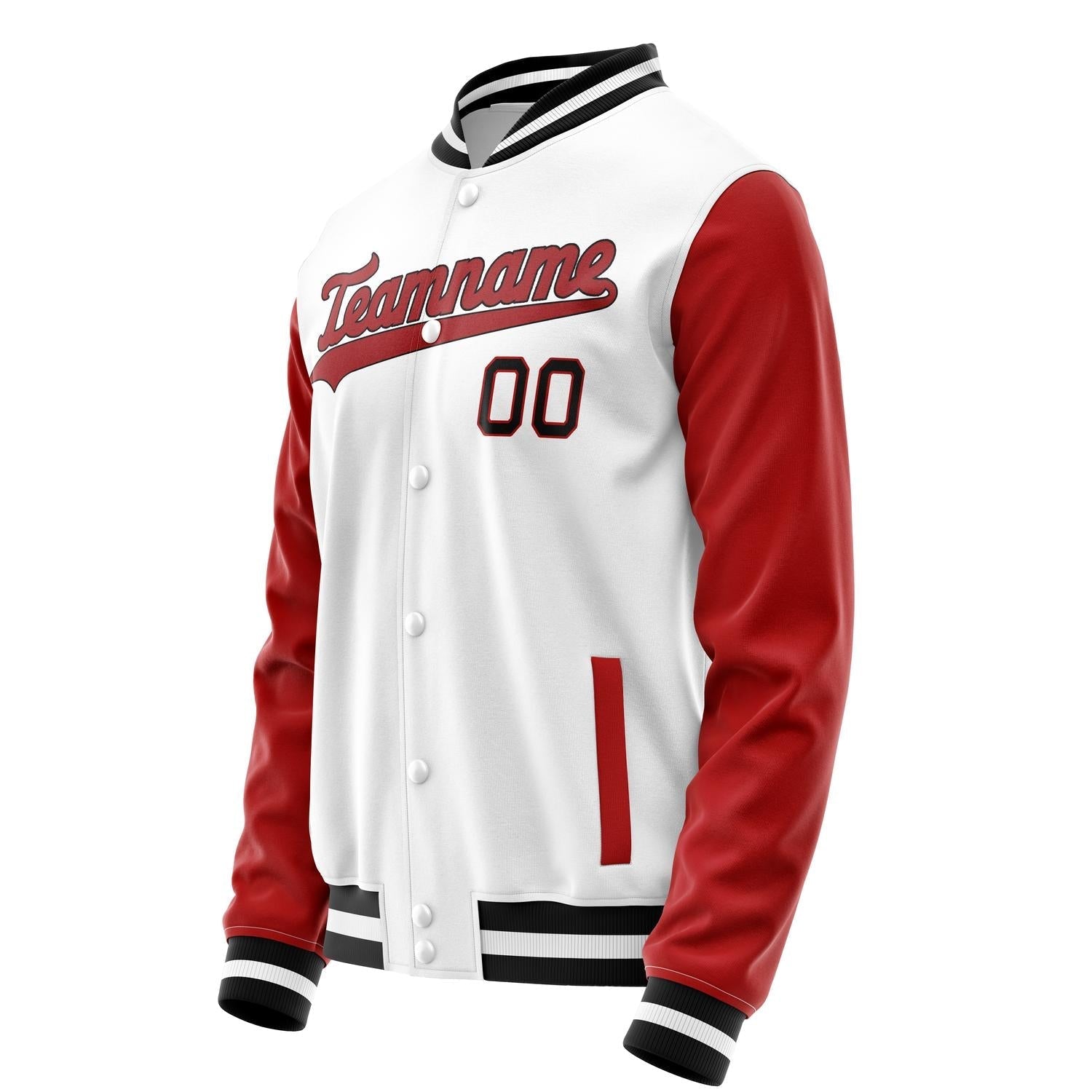 Custom White Red Solid Color Varsity Letterman Jacket JA02240617LH447