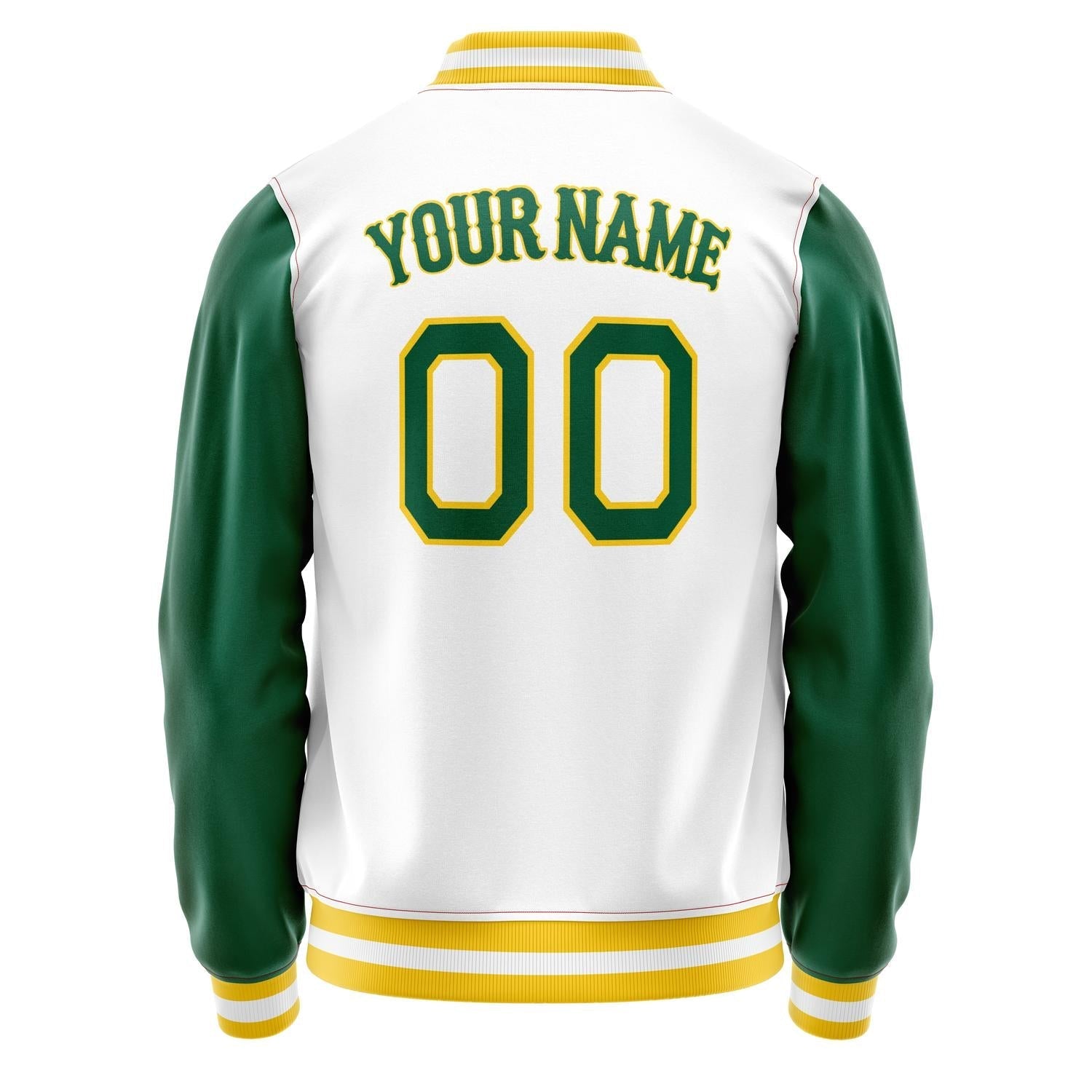 Custom White Kelly-Green Solid Color Varsity Letterman Jacket JA02240617LH450