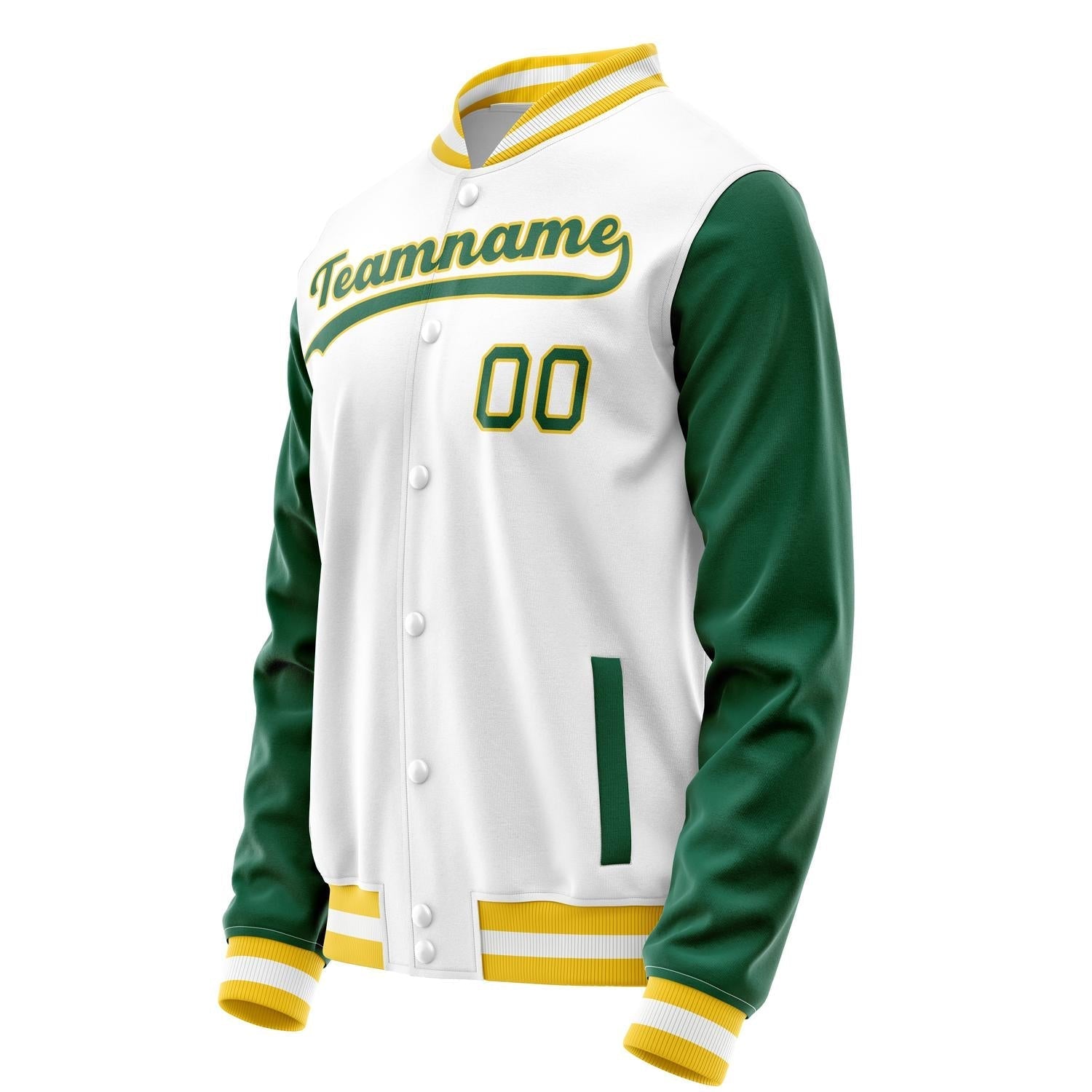 Custom White Kelly-Green Solid Color Varsity Letterman Jacket JA02240617LH450